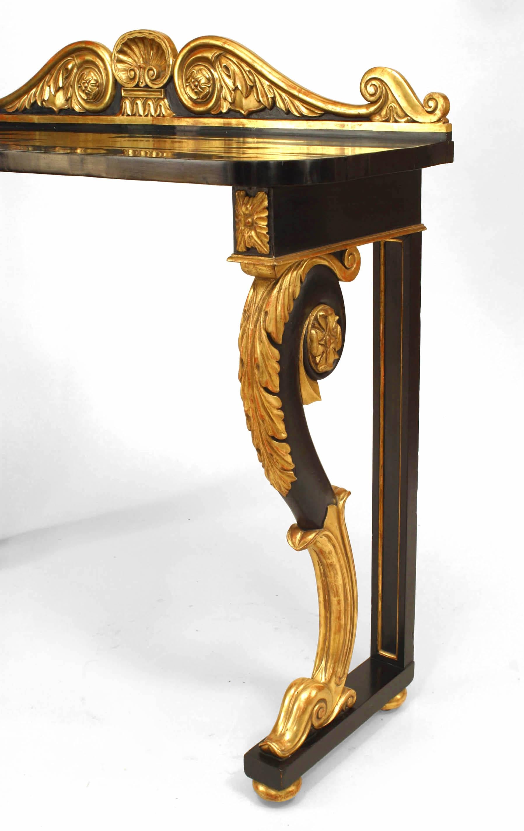 19th Century Pair of English Regency Ebonized and Gilt Console Table