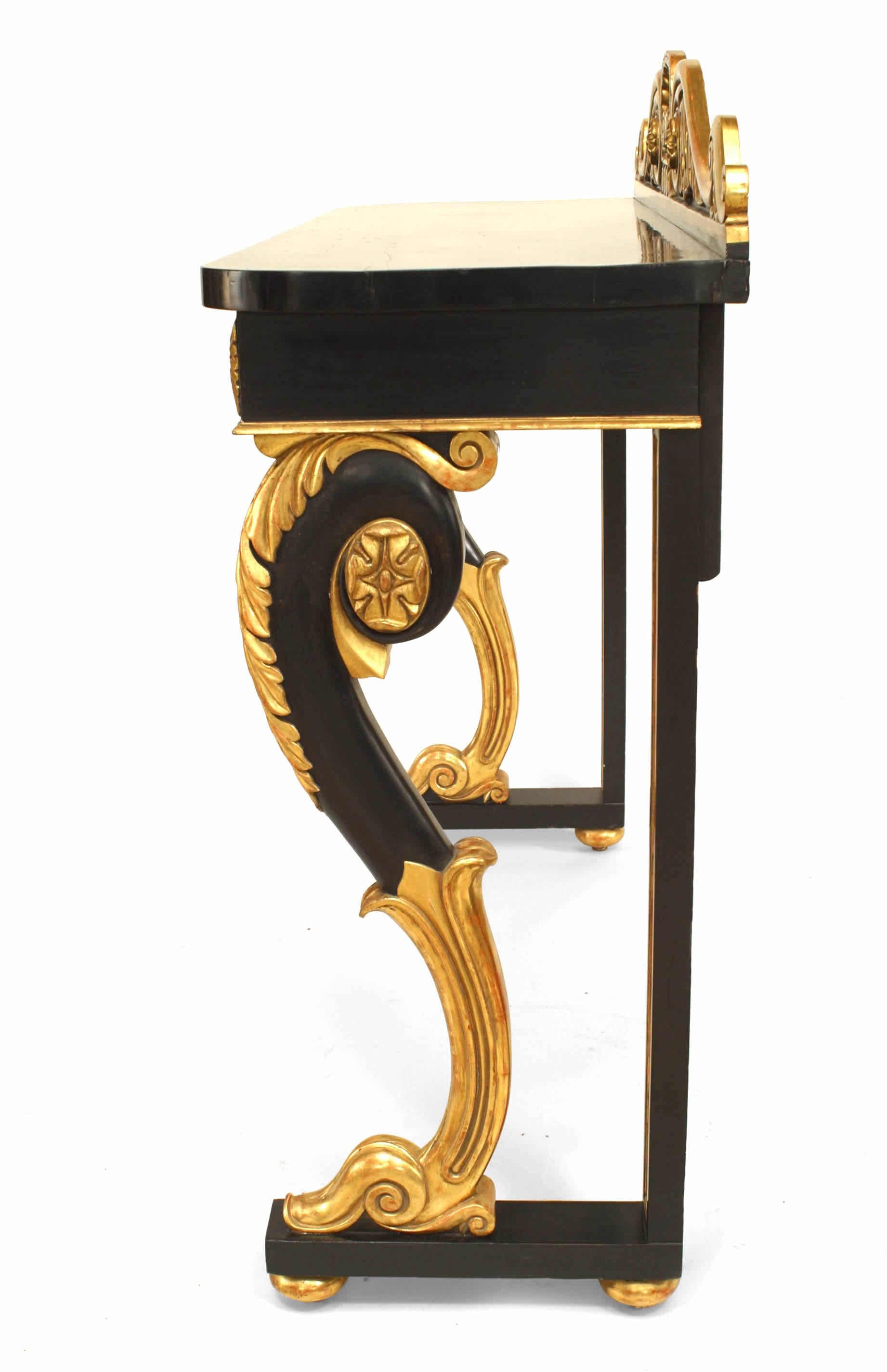 Gold Leaf Pair of English Regency Ebonized and Gilt Console Table