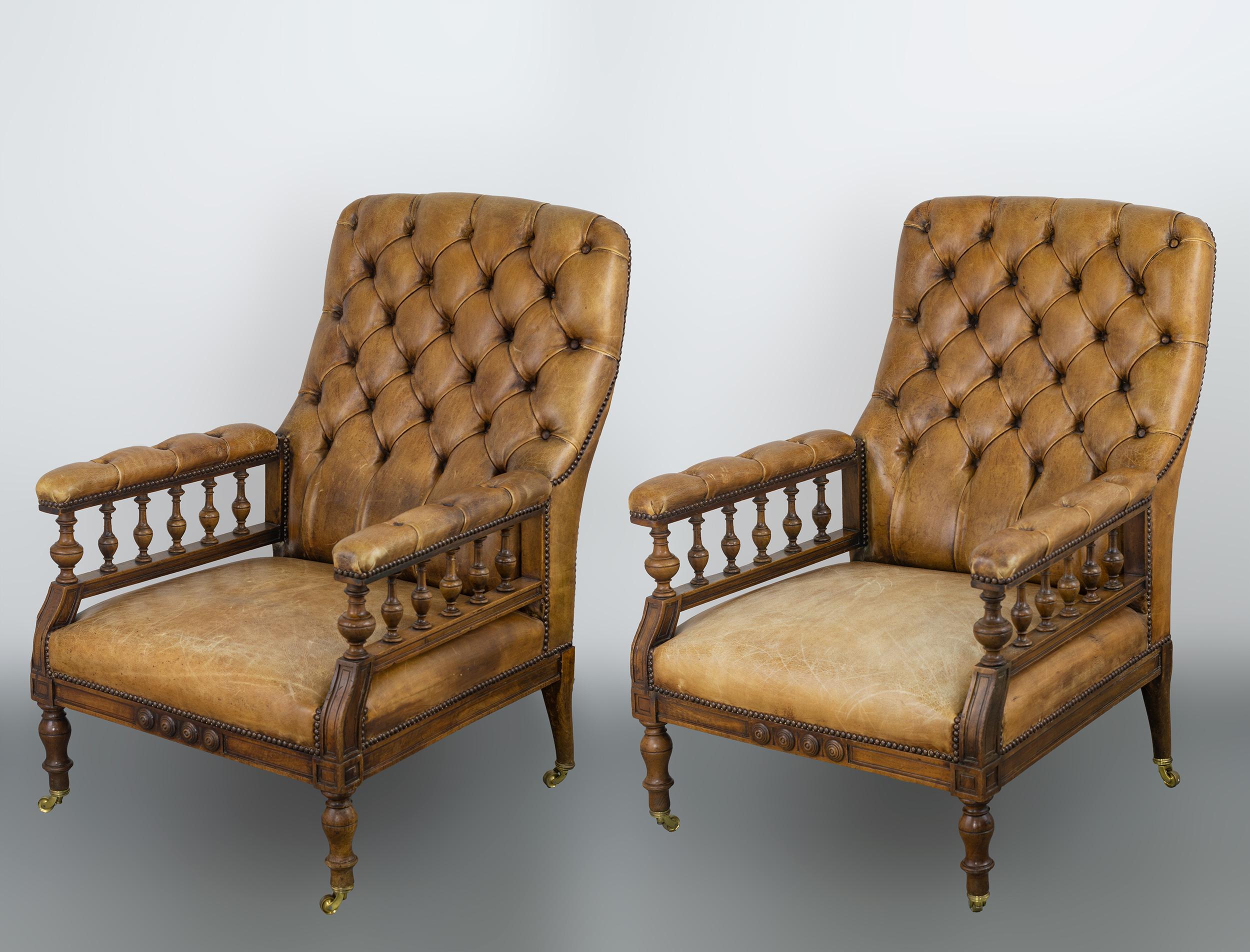 English Pair of William IV Leather Parlor Chairs