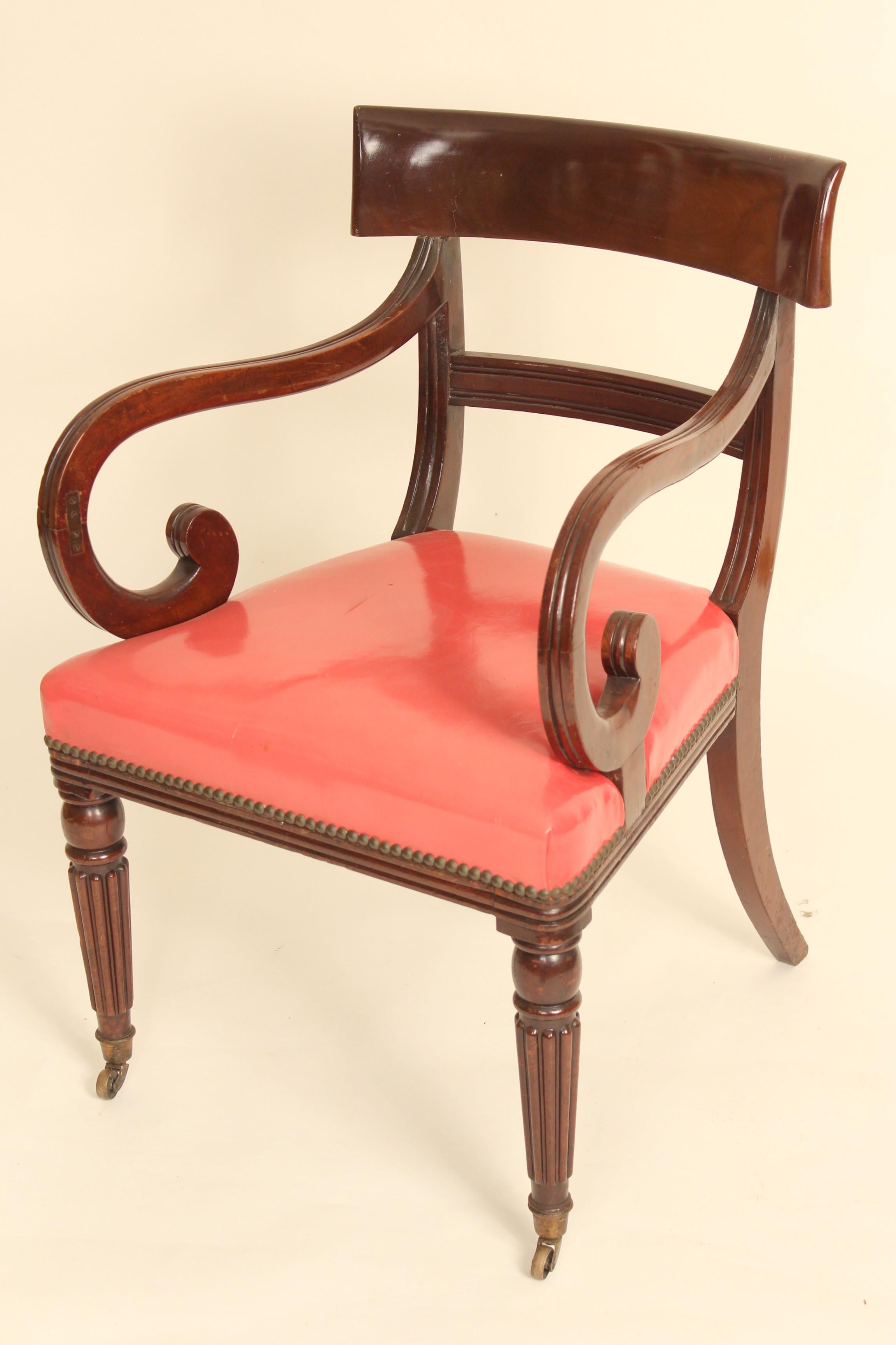 Pair of William IV mahogany armchairs with vinyl seats, the frames circa 1840 the seats, 20th century.