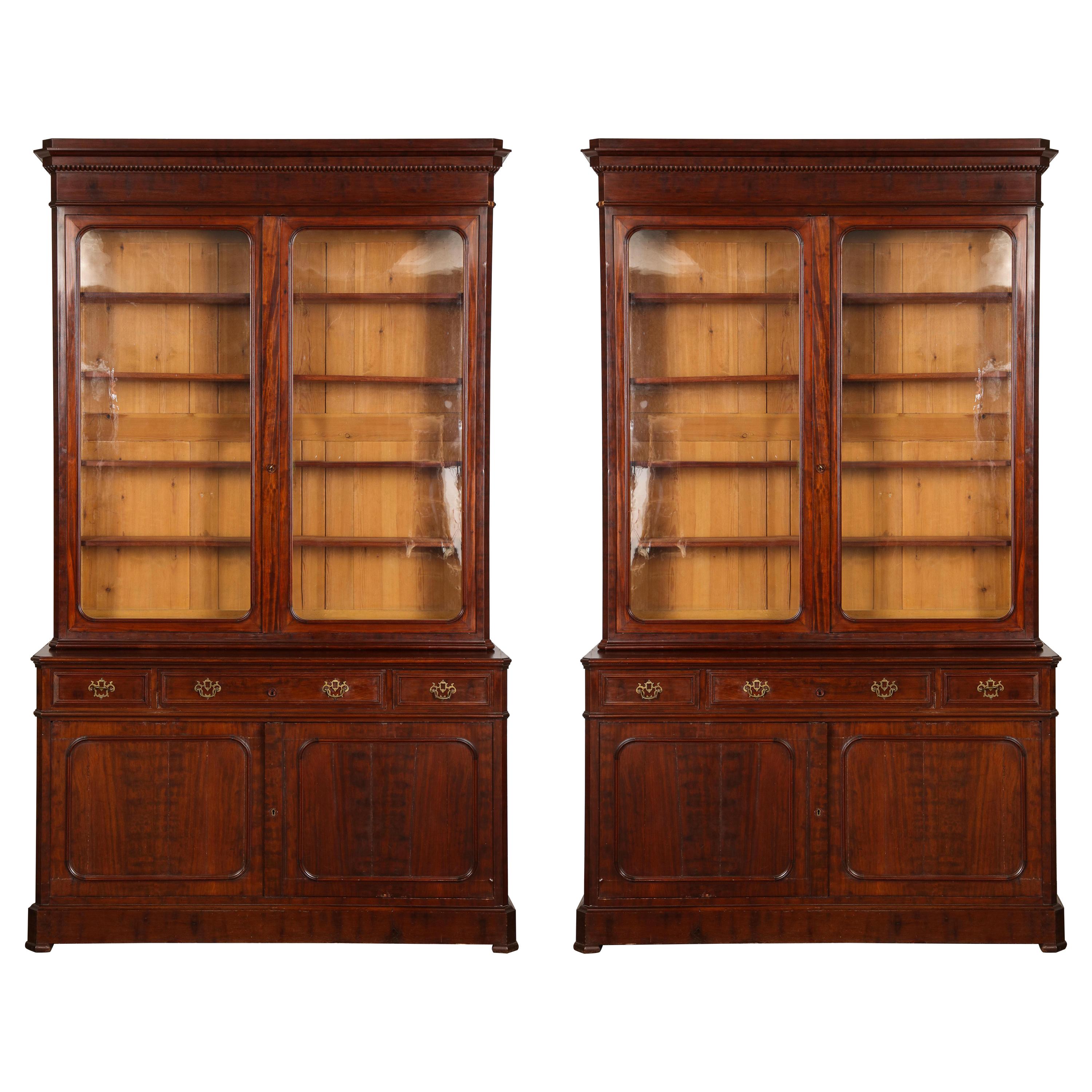 Pair of William IV Mahogany Glass-Front Bookcases of Large Scale