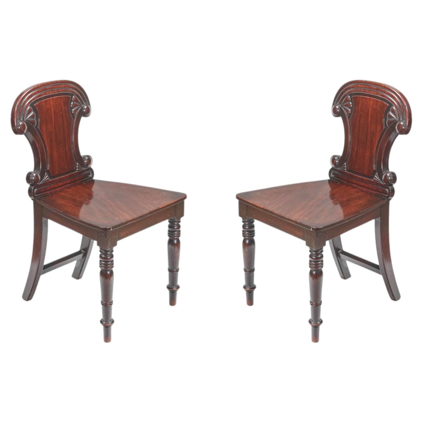 Pair of William IV Mahogany Hall Chairs For Sale