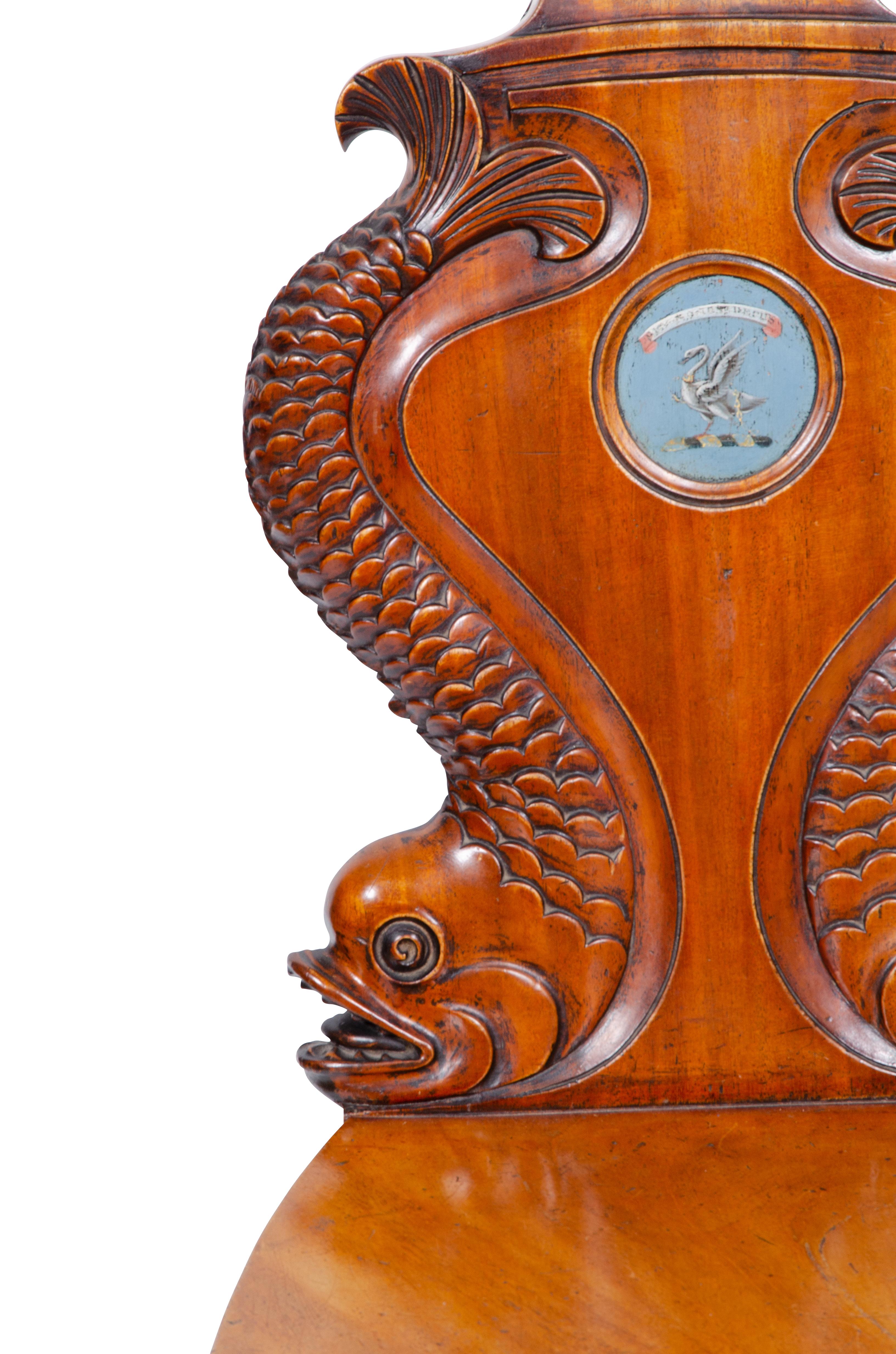 Pair of William IV Mahogany Hall Chairs with Dolphin Carved Backs 8