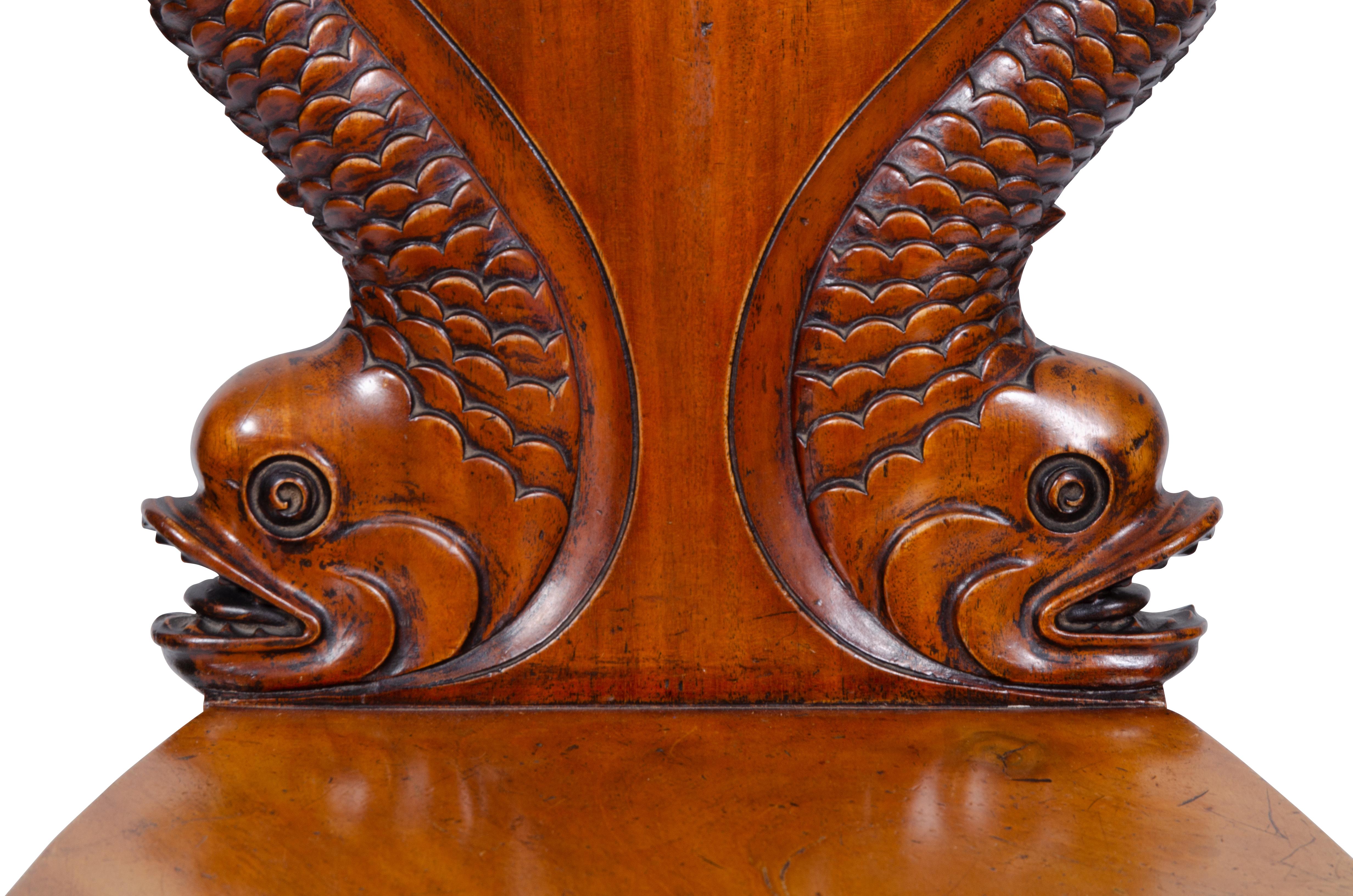 Pair of William IV Mahogany Hall Chairs with Dolphin Carved Backs 11