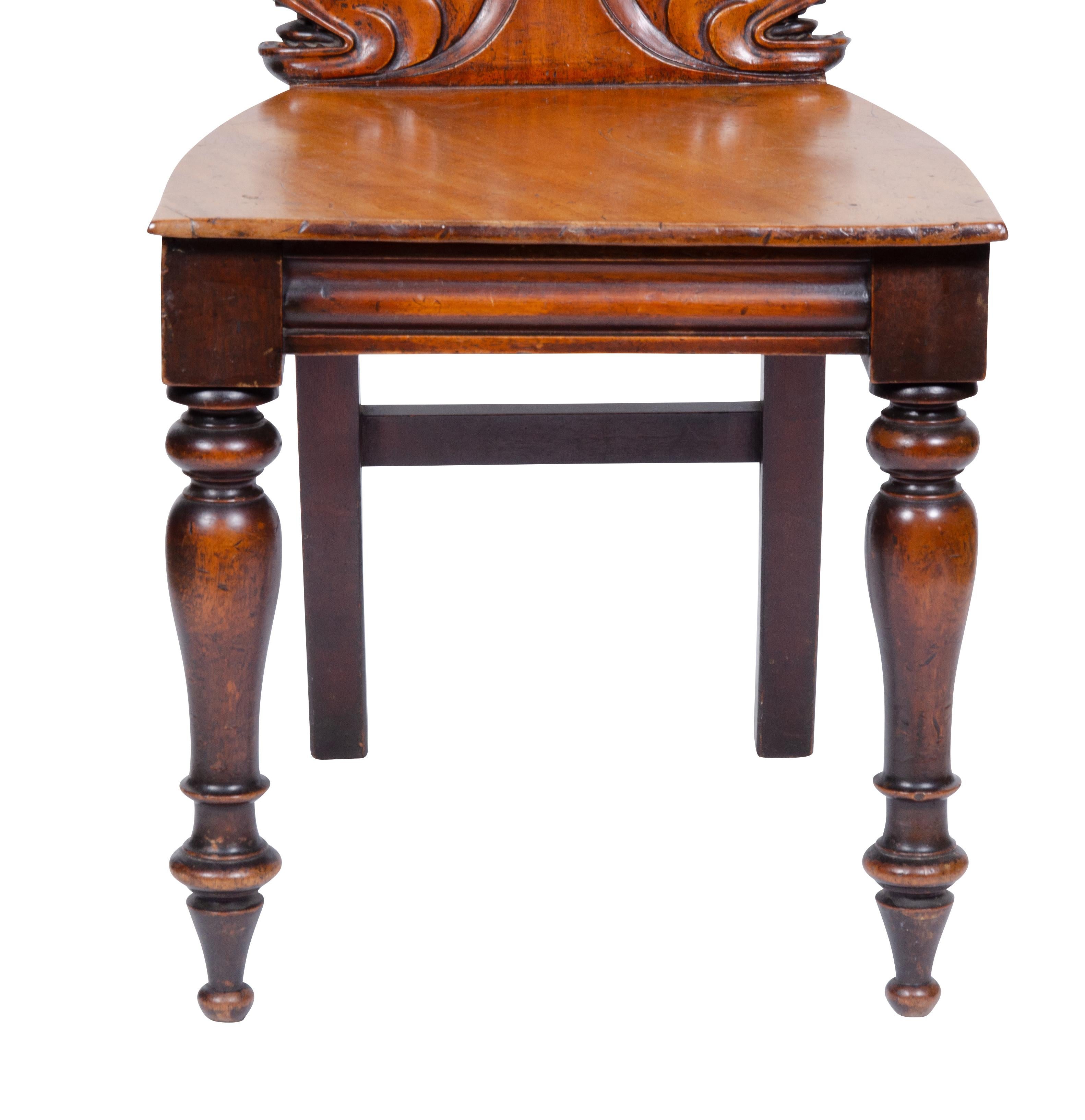 Pair of William IV Mahogany Hall Chairs with Dolphin Carved Backs 4