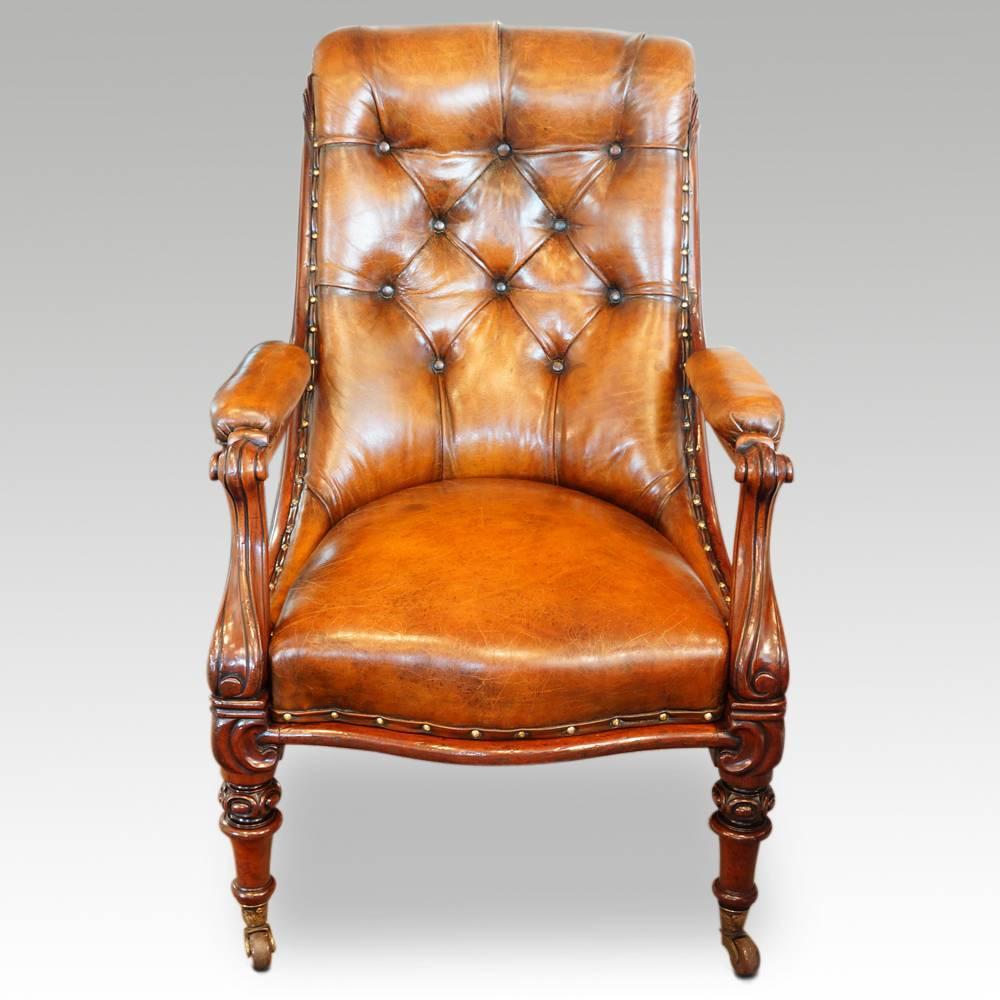 Mid-19th Century Pair of William IV Mahogany Library Chairs