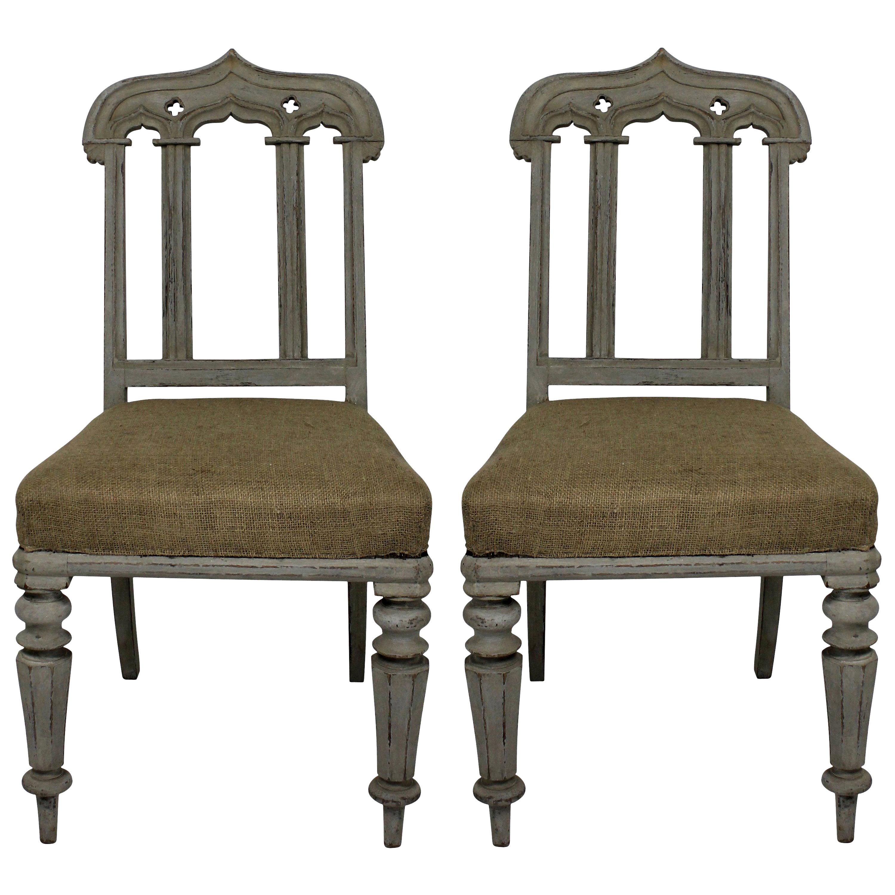 Pair of William IV Painted Gothic Revival Chairs