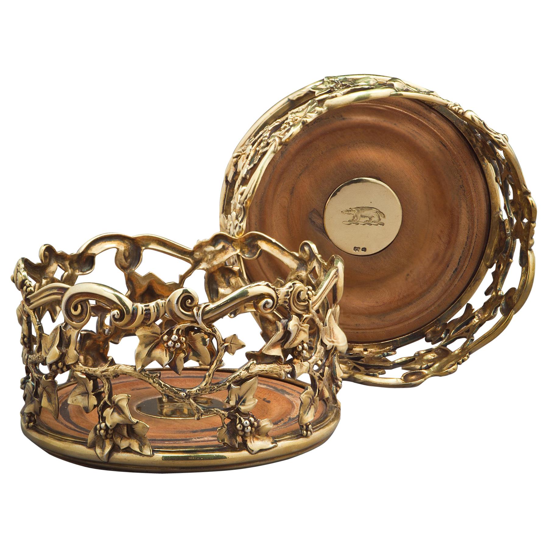 Pair of William IV Silver-Gilt Wine Coasters For Sale