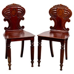 Pair of William IV Style Walnut Hall Chairs
