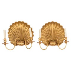 Pair of William Kent Inspired Carved and Giltwood Shell Sconces