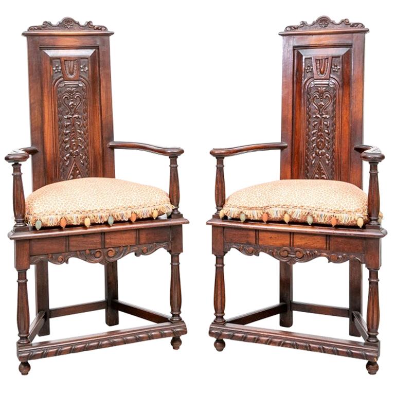 Pair of William M. Ballard Co. Walnut Hall Chairs, Late 19th-Early 20th Century