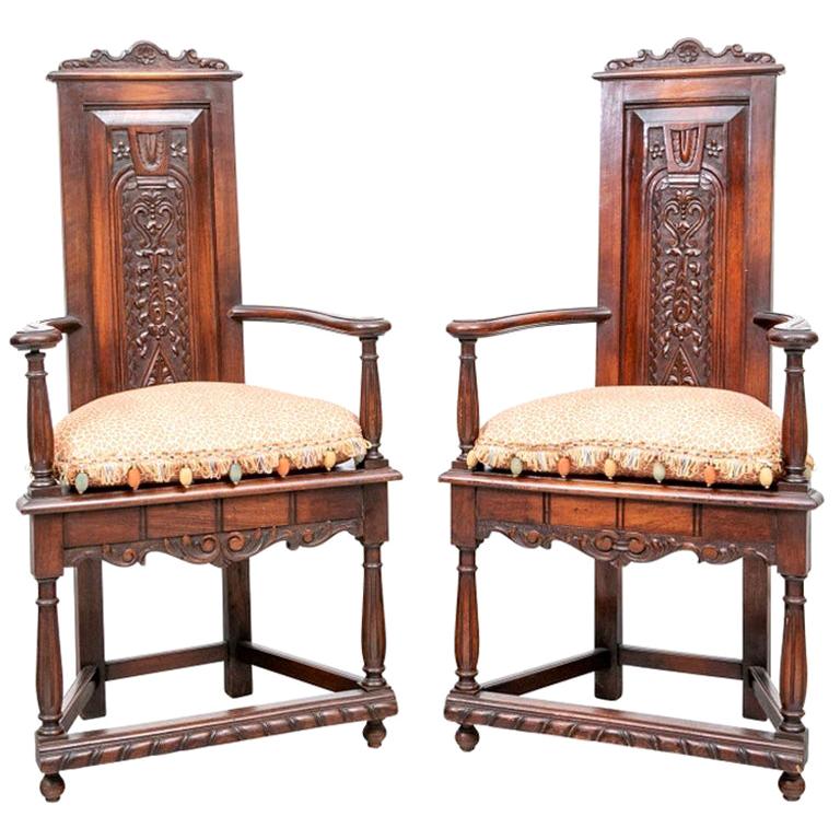 Pair of William M. Ballard Co. Walnut Hall Chairs, Late 19th-Early 20th Century