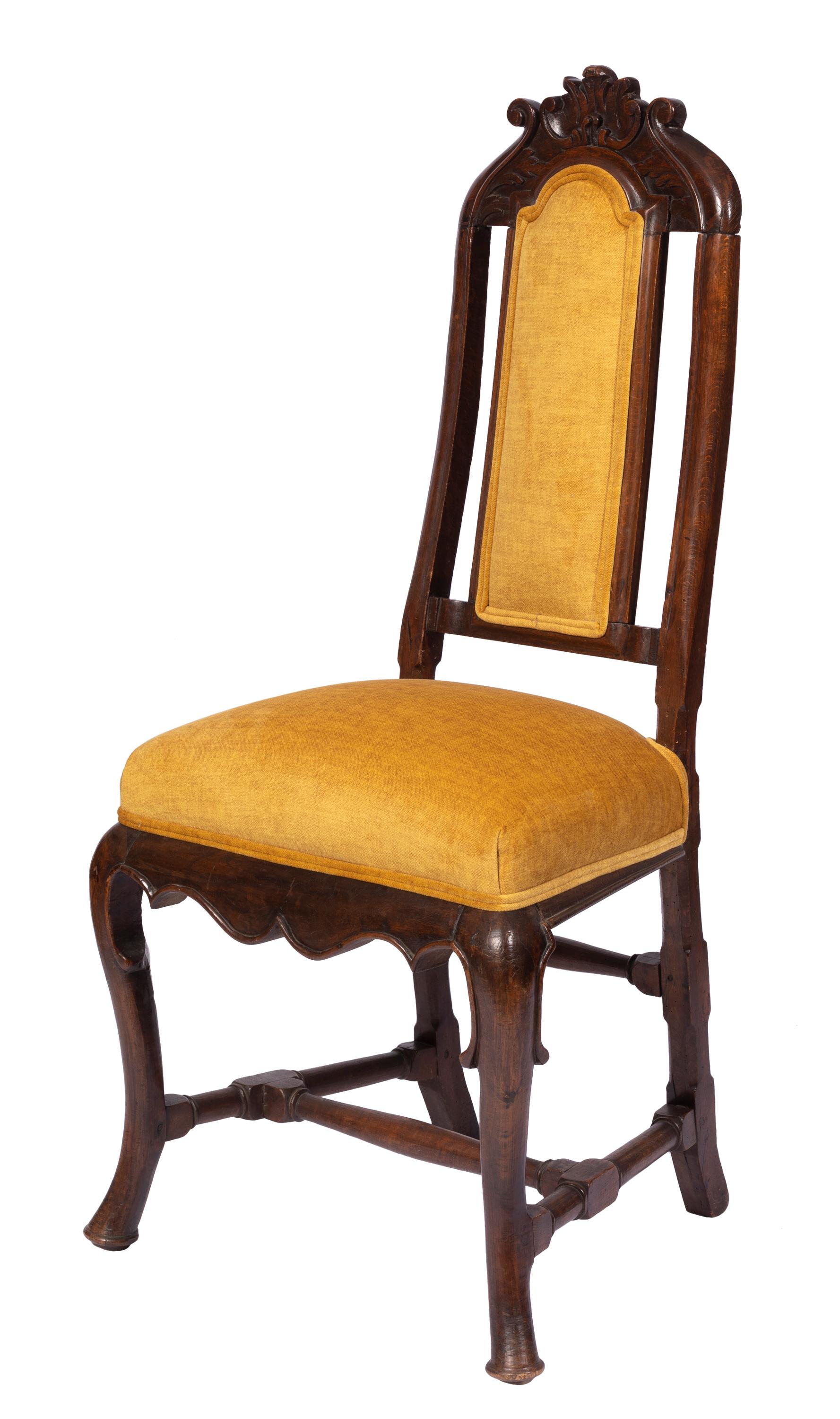 18th Century and Earlier Pair of Antique Queen Anne Style Chairs w Modern Vivid Orange Yellow Upholstery For Sale
