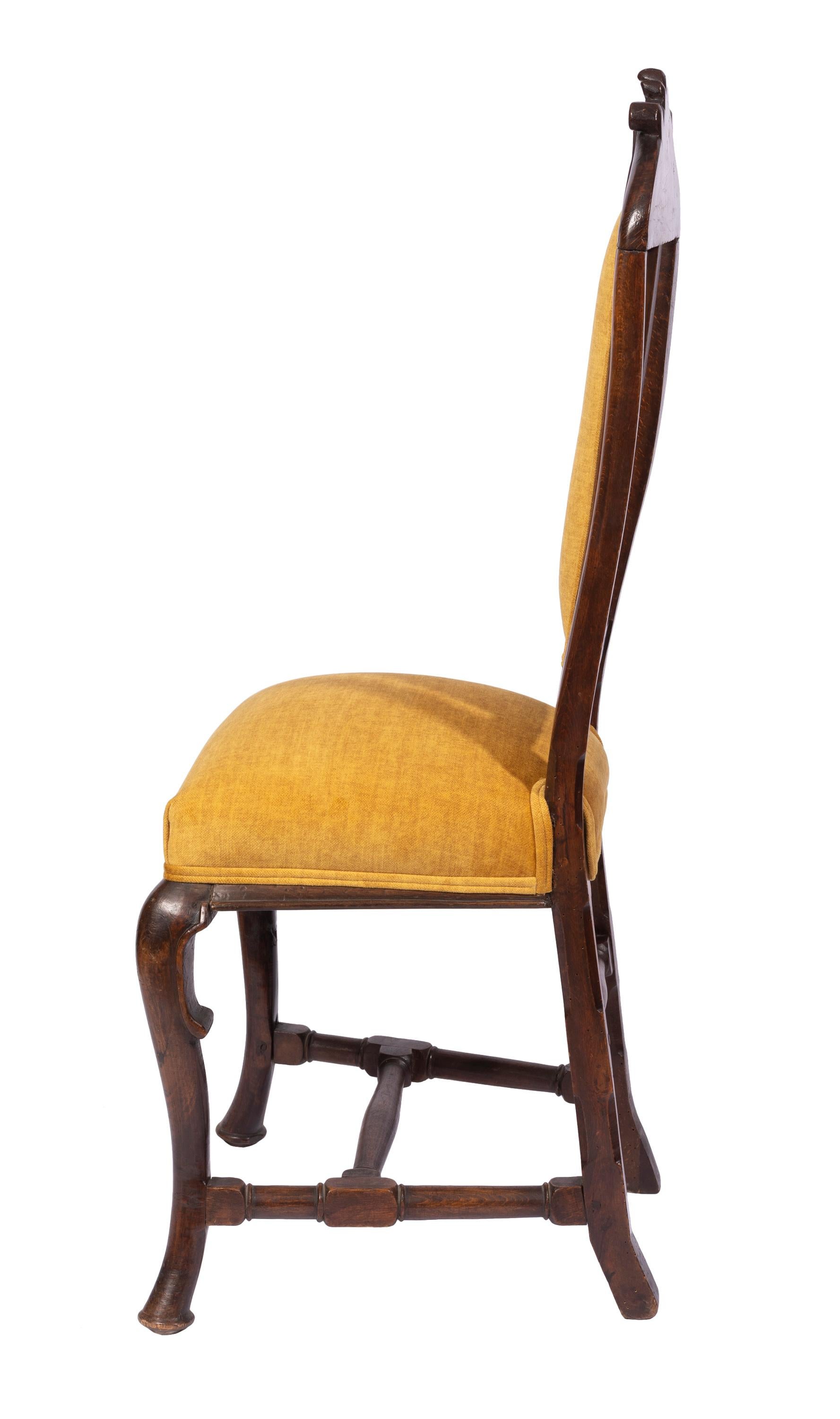 Walnut Pair of Antique Queen Anne Style Chairs w Modern Vivid Orange Yellow Upholstery For Sale