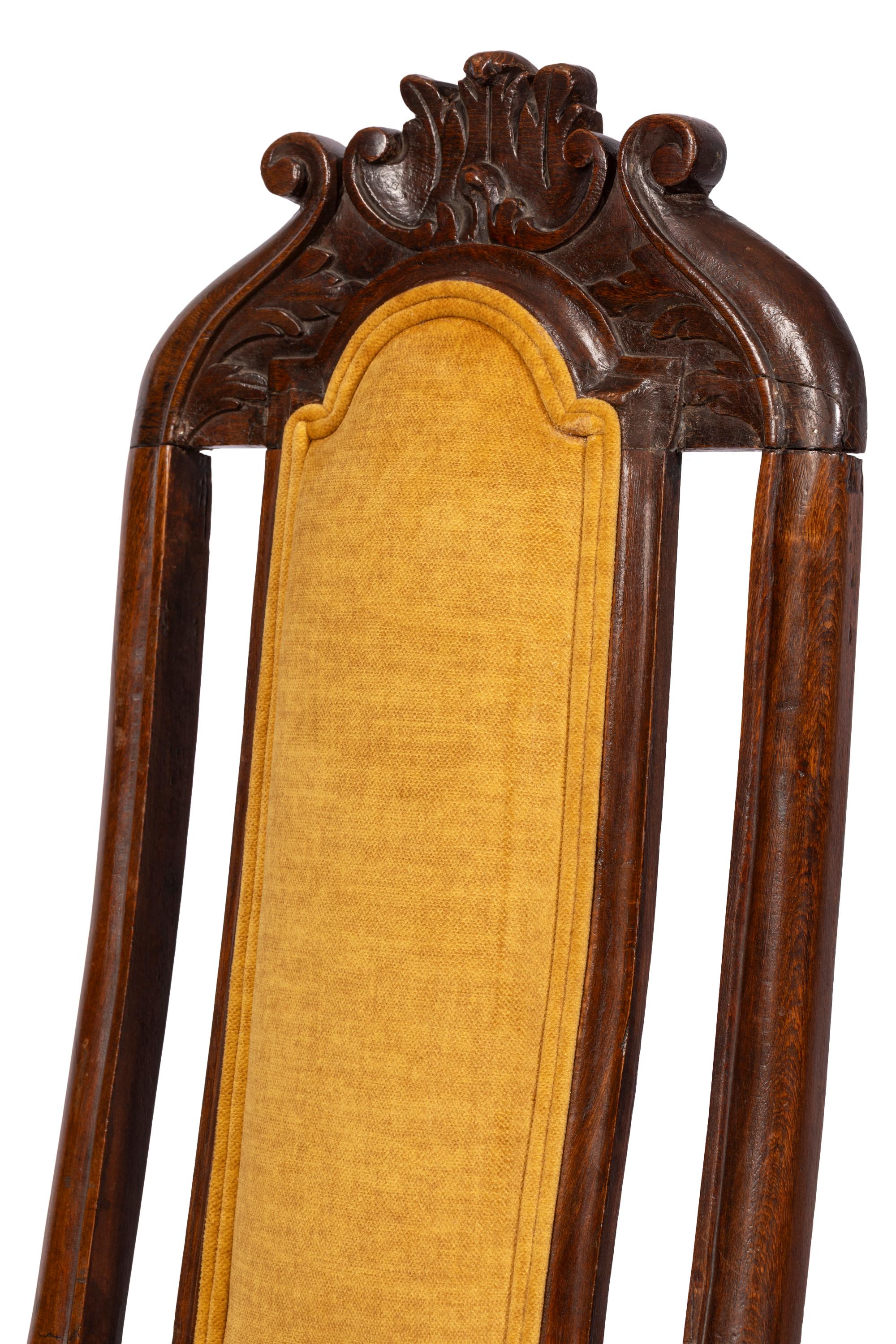 Pair of Antique Queen Anne Style Chairs w Modern Vivid Orange Yellow Upholstery For Sale 1