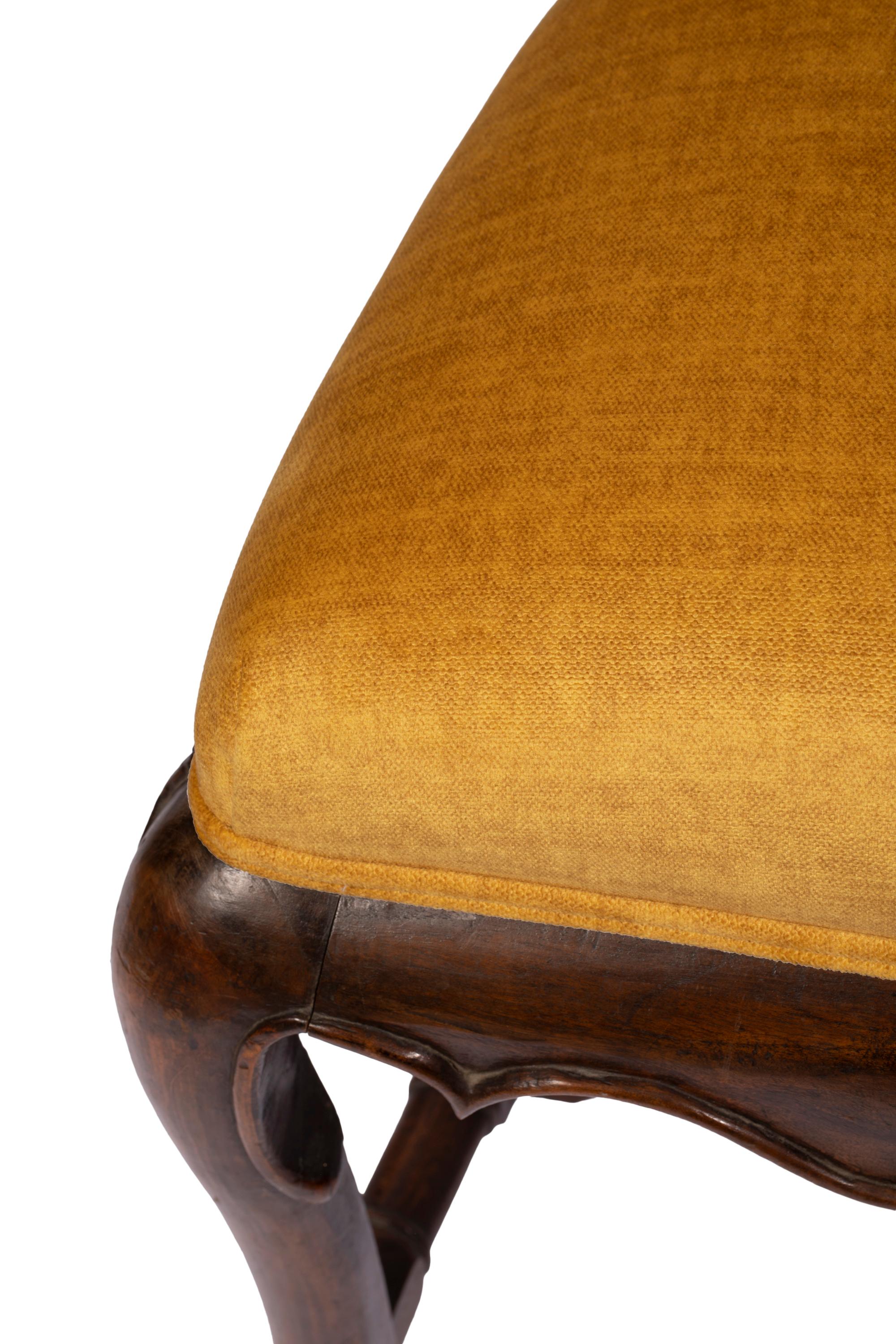 Pair of Antique Queen Anne Style Chairs w Modern Vivid Orange Yellow Upholstery For Sale 3