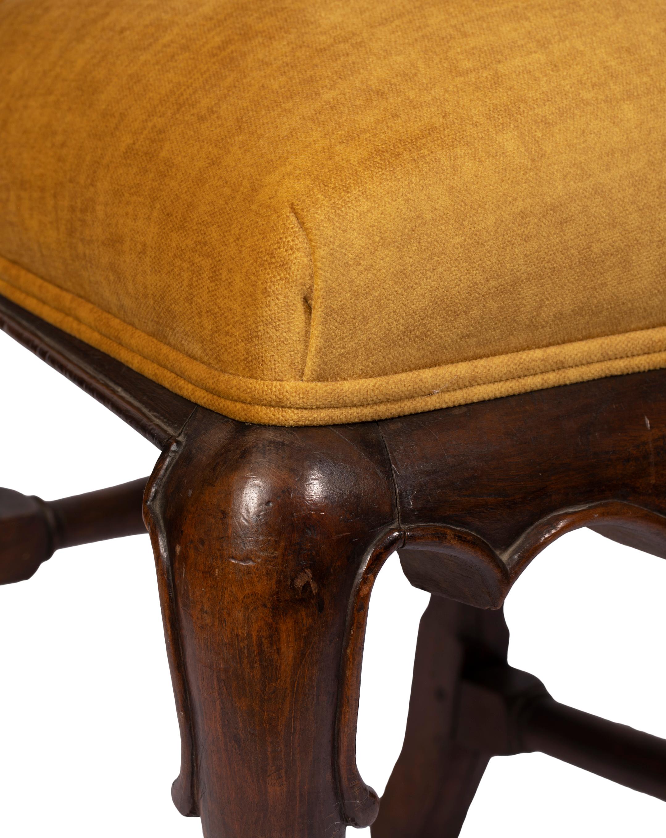 Pair of Antique Queen Anne Style Chairs w Modern Vivid Orange Yellow Upholstery For Sale 4