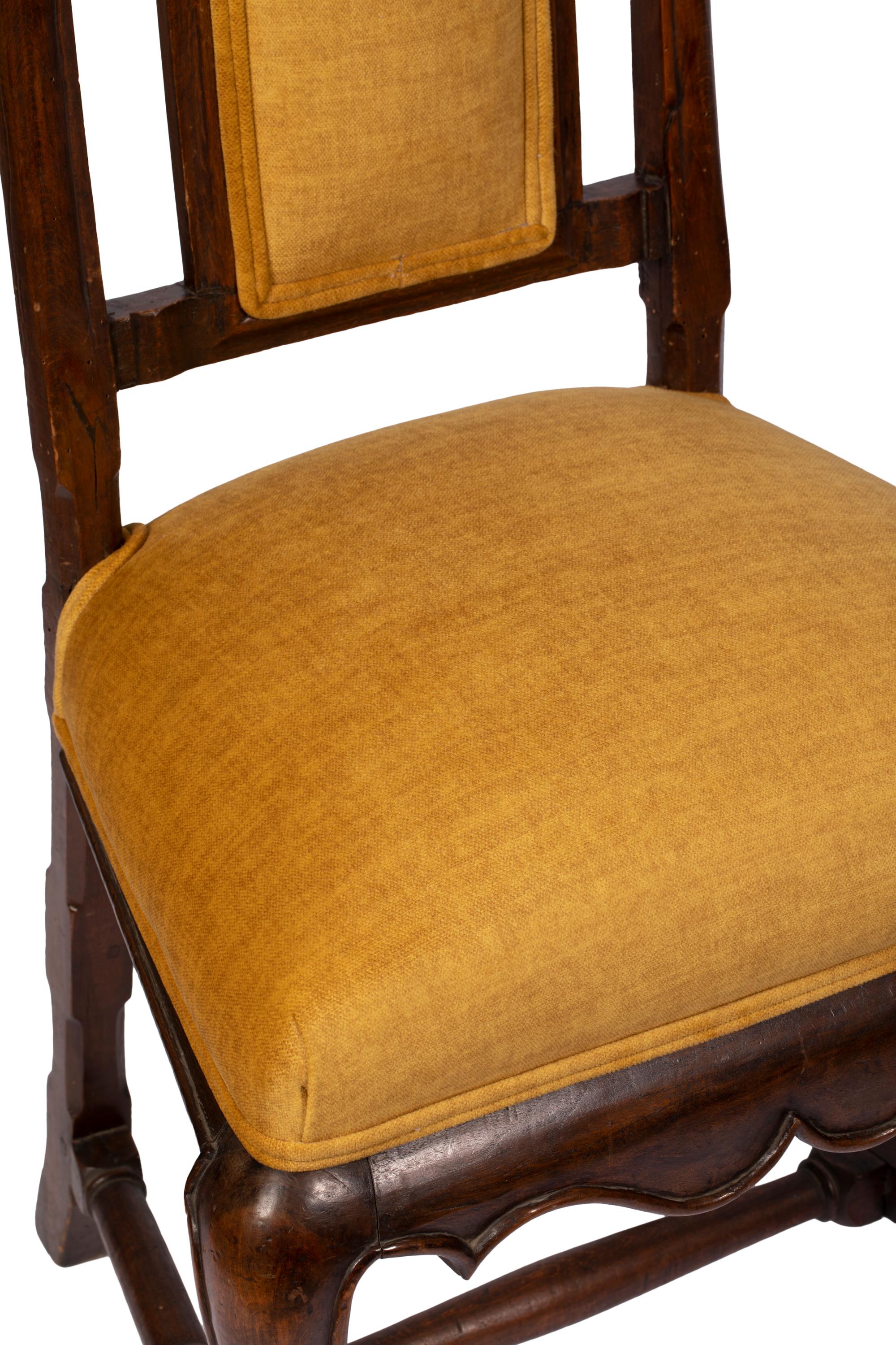 Pair of Antique Queen Anne Style Chairs w Modern Vivid Orange Yellow Upholstery For Sale 5