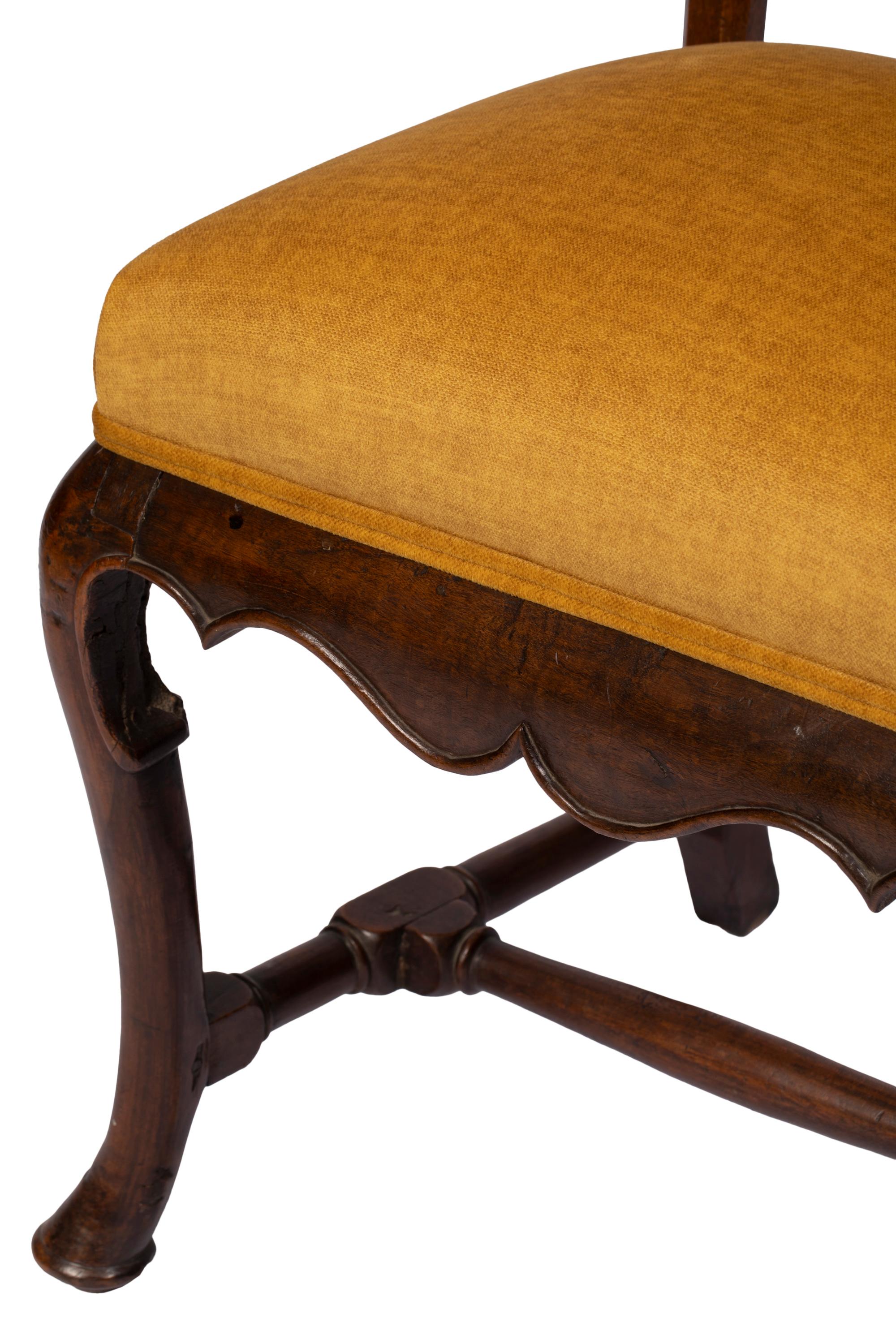 Pair of Antique Queen Anne Style Chairs w Modern Vivid Orange Yellow Upholstery For Sale 6