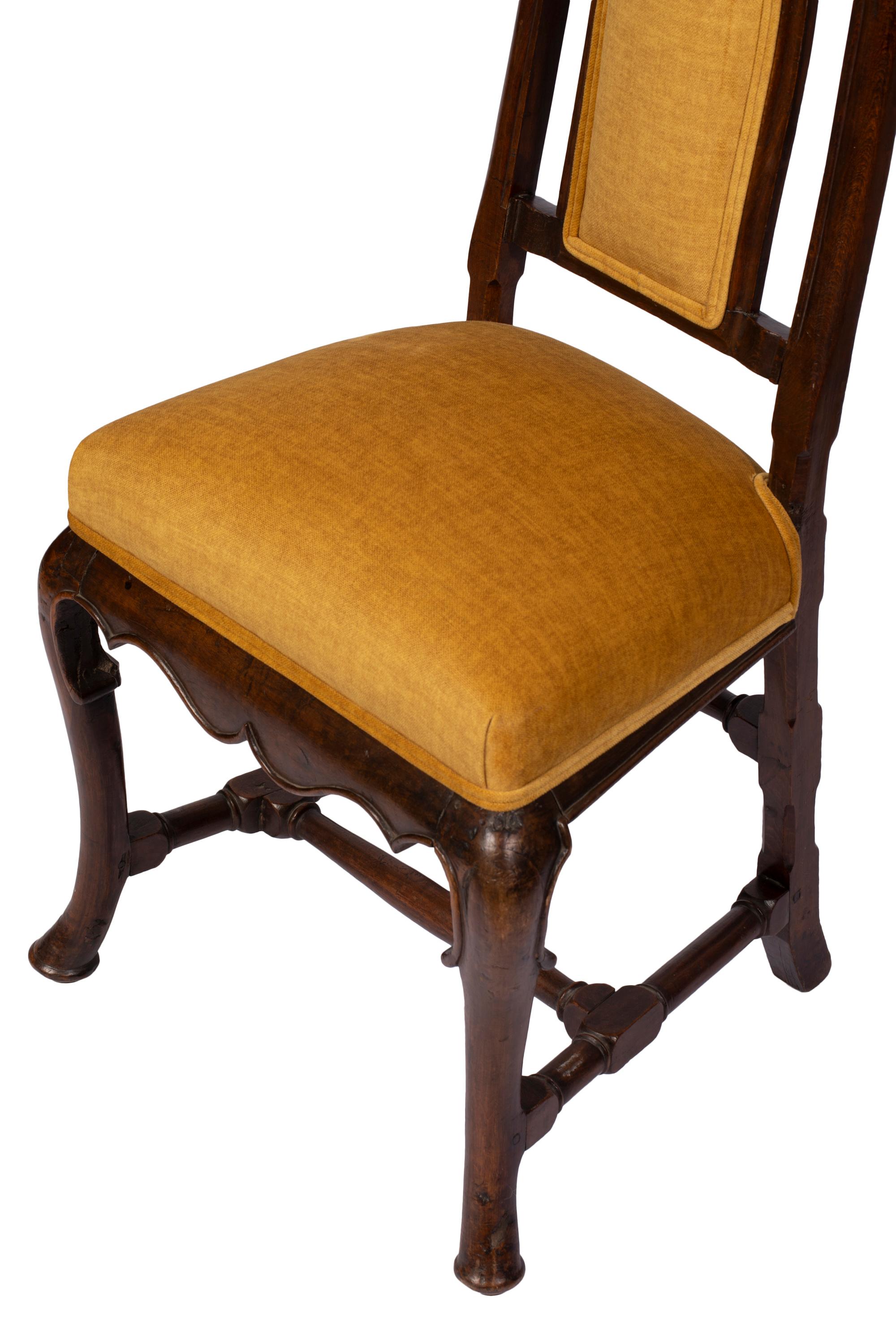 Pair of Antique Queen Anne Style Chairs w Modern Vivid Orange Yellow Upholstery For Sale 7