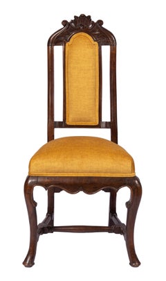 Pair Antique Queen Anne Style Chairs, Hand-Carved Wood, Modern Upholstery