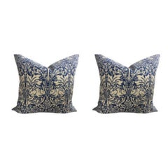 Pair of William Morris "Brer Rabbit" in Indigo & Off-White Pillows