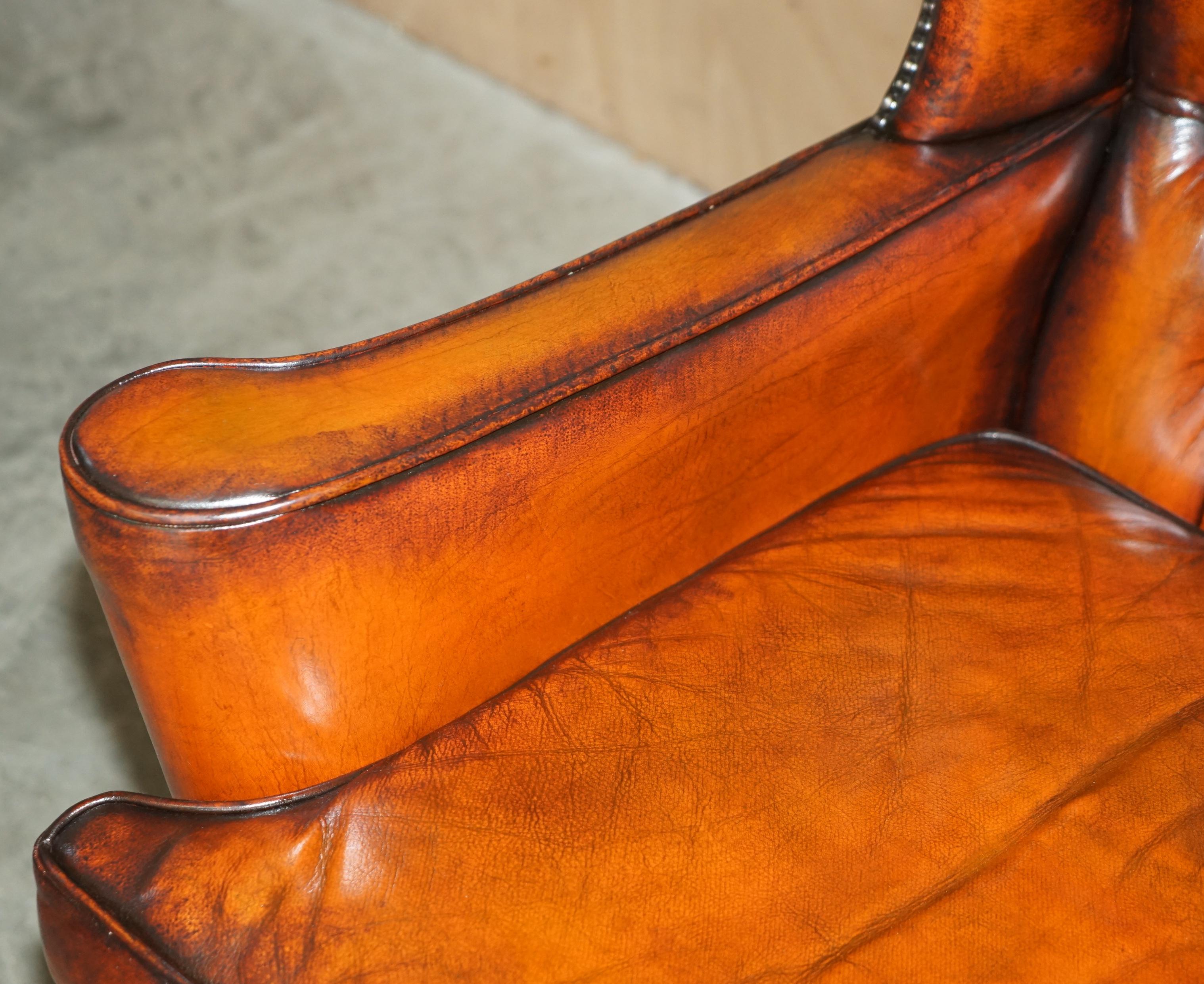 20th Century PAIR OF WILLIAM MORRIS CHESTERFIELD TUFTED WiNGBACK BROWN LEATHER ARMCHAIRS