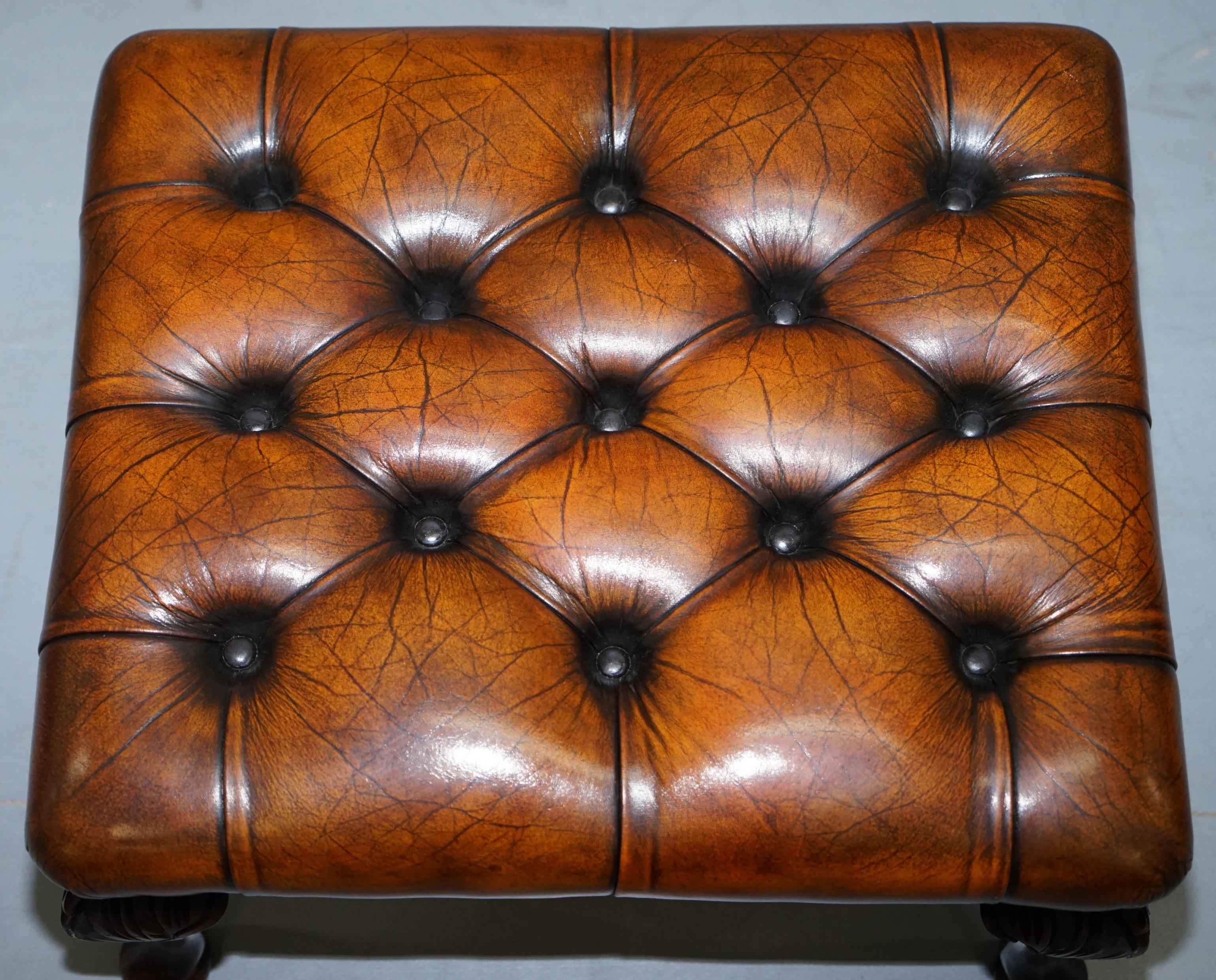 Pair of William Morris Chesterfield Victorian Wingback Armchairs Brown Leather 14