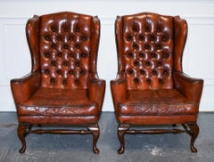 PAIR OF WILLIAM MORRIS FLAT ARM CHESTERFIELD WINGBACK BORDEAUX ARMCHAiRS