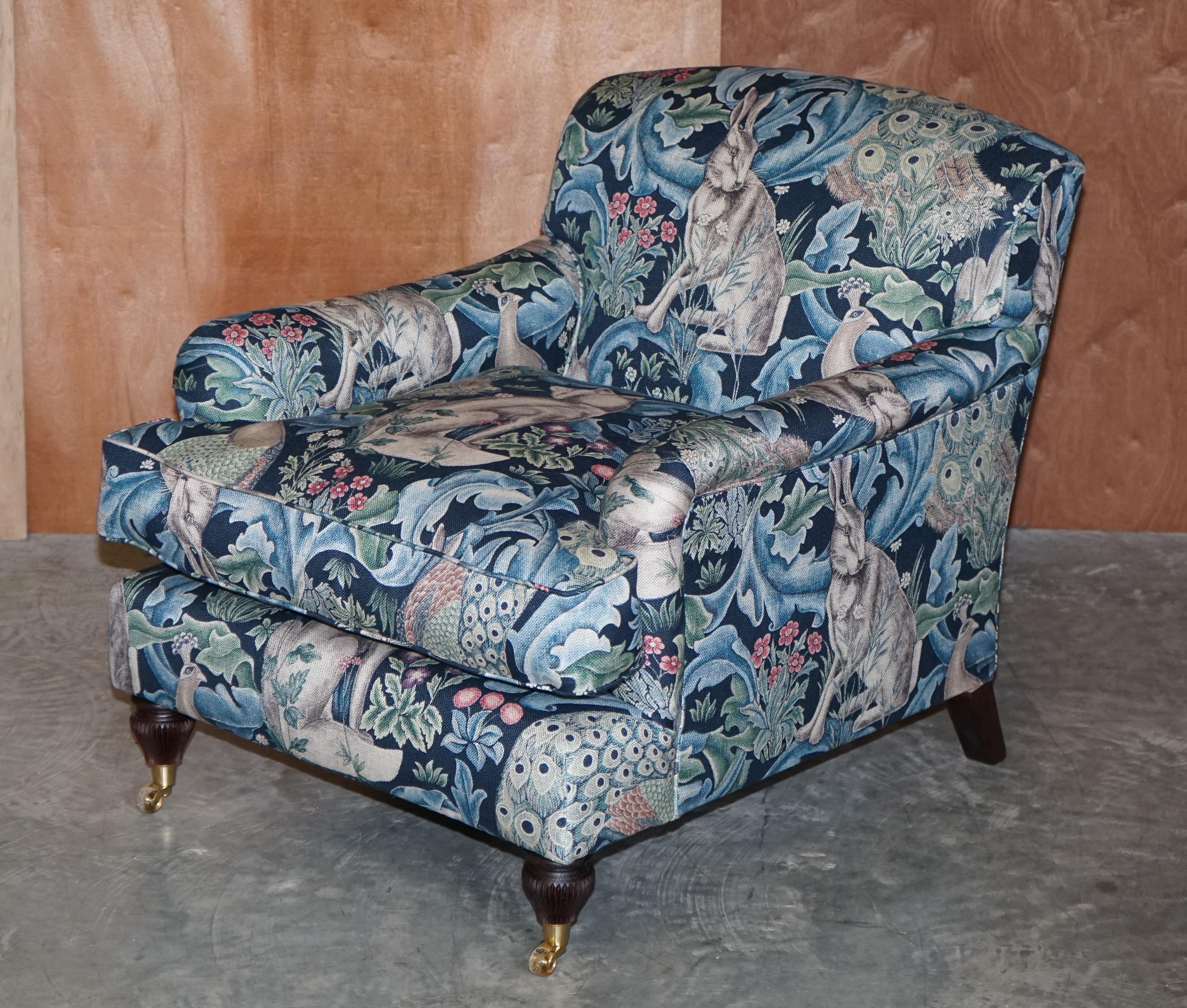 We are delighted to offer this custom made pair of brand new William Morris Forest Linen Upholstered armchairs with lovely legs

These are a one off pair of custom made armchairs, they are upholstered with William Morris Forest Linen upholstery