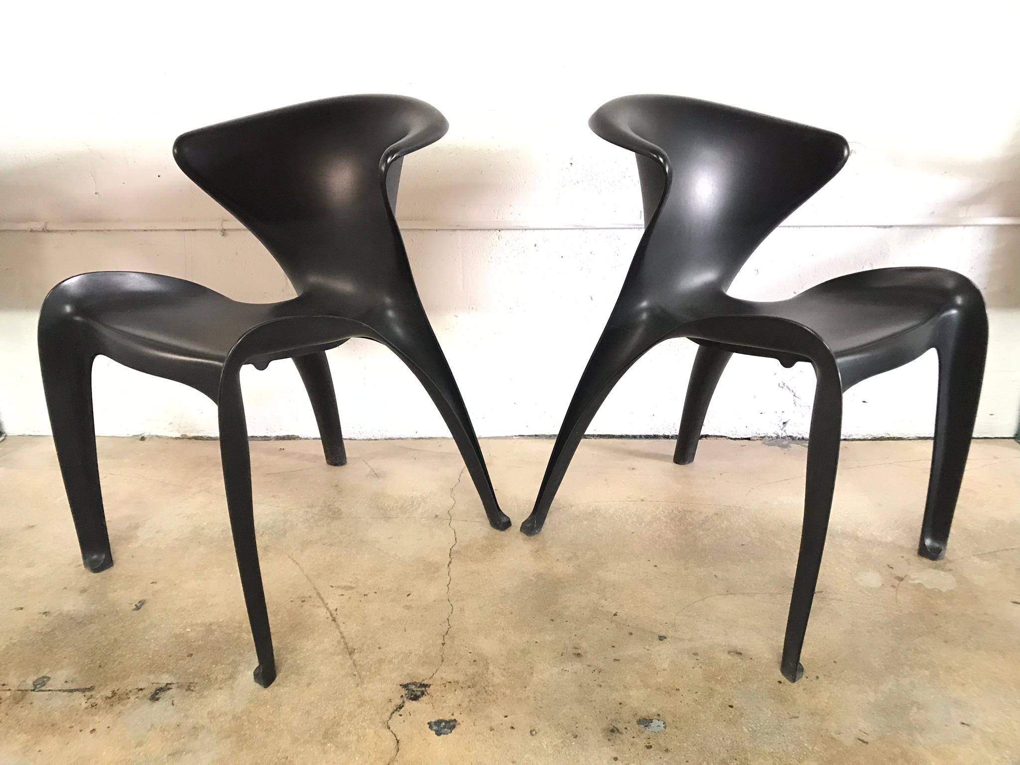 Italian Pair of William Sawaya “Calla” Chairs in Matte Black for Heller, 2002
