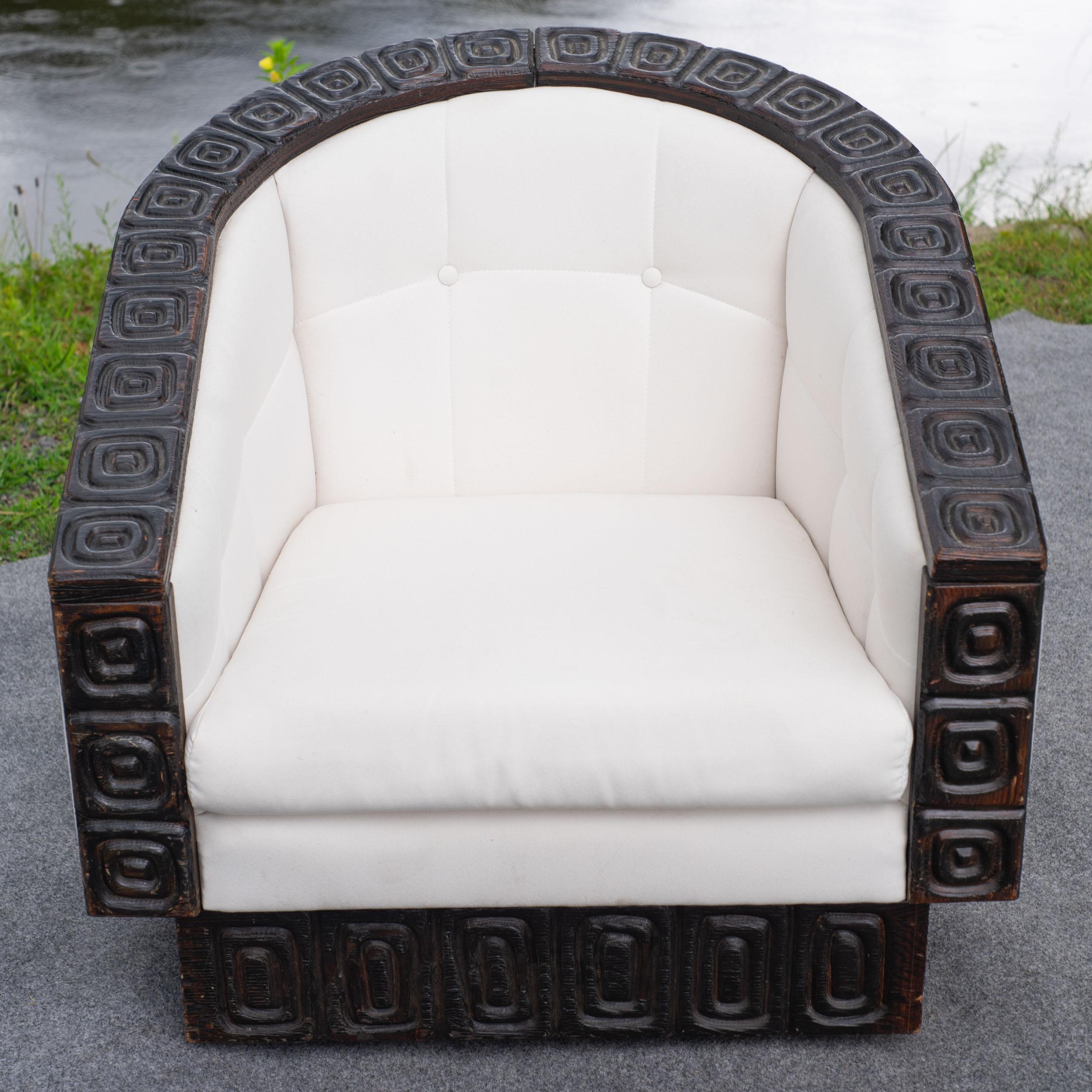Paire de chaises longues pivotantes William Westenhaver Witco en cèdre et tissu blanc en vente 2