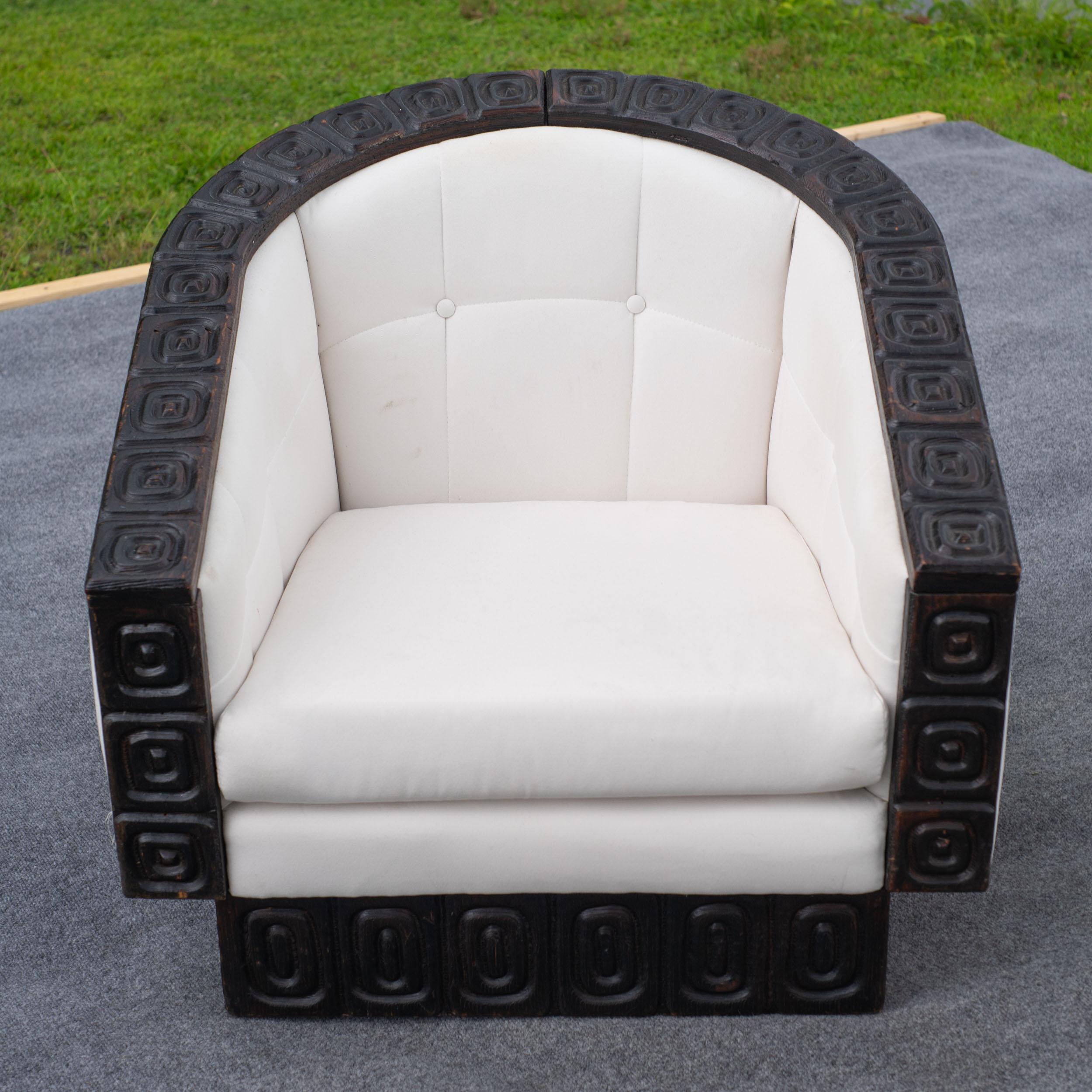 Paire de chaises longues pivotantes William Westenhaver Witco en cèdre et tissu blanc en vente 1