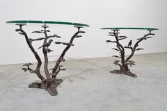 Pair Of Willy Daro Cast Brass Bird In Tree Side Tables