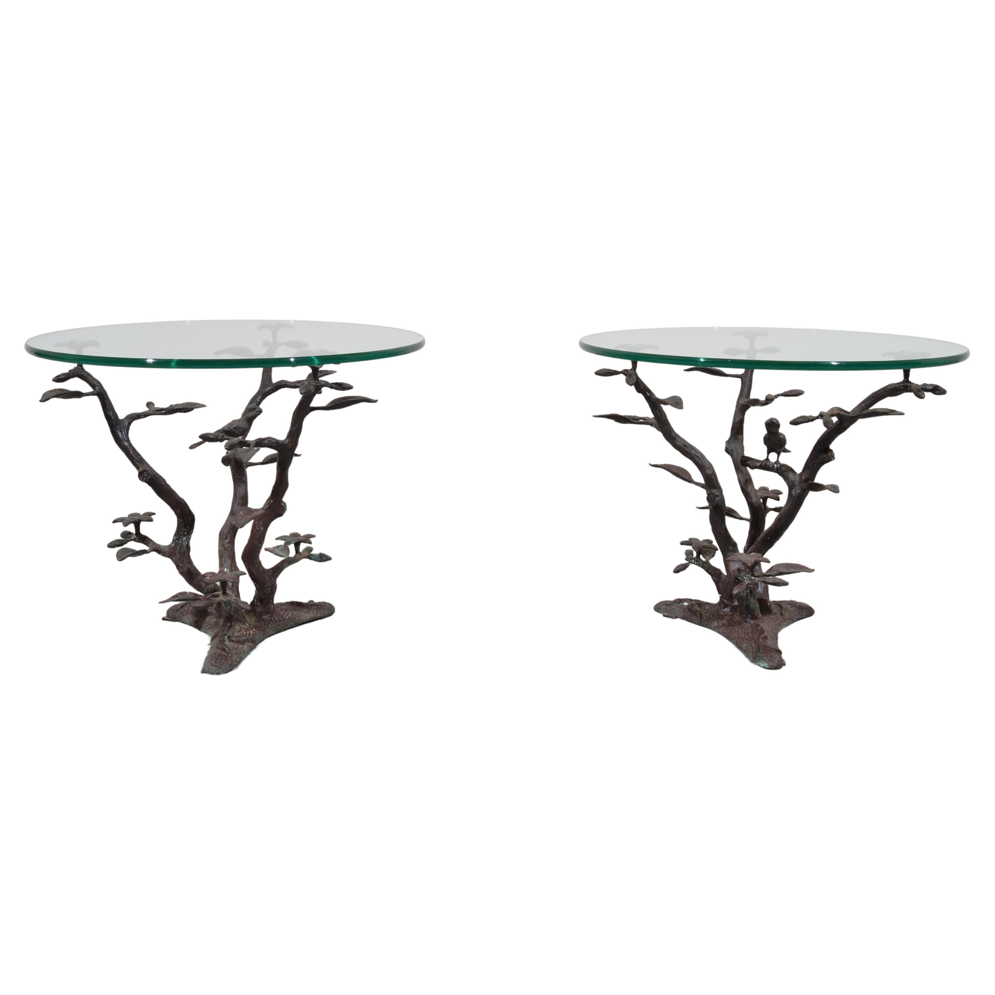 Pair Of Willy Daro Cast Brass Bird In Tree Side Tables