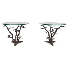 Pair Of Willy Daro Cast Brass Bird In Tree Side Tables 