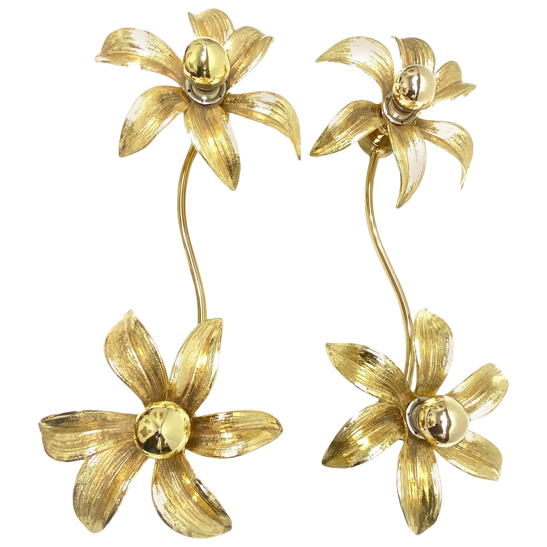 Pair of Willy Daro Two-Flower Wall Light, Massive Lighting, Germany, 1970s