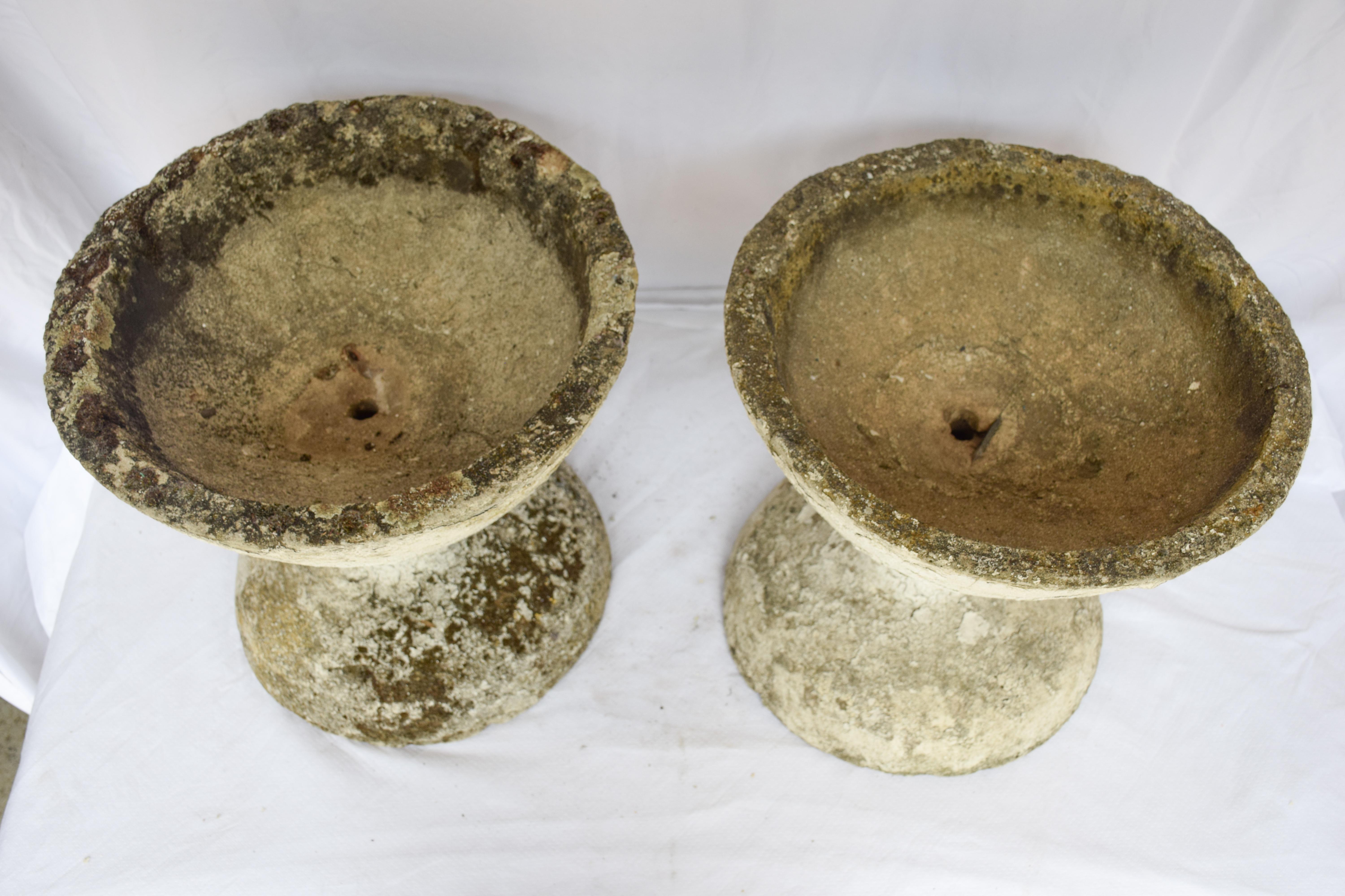 French Pair of Willy Guhl Bowl Shaped Footed 1960's Concrete Planters For Sale