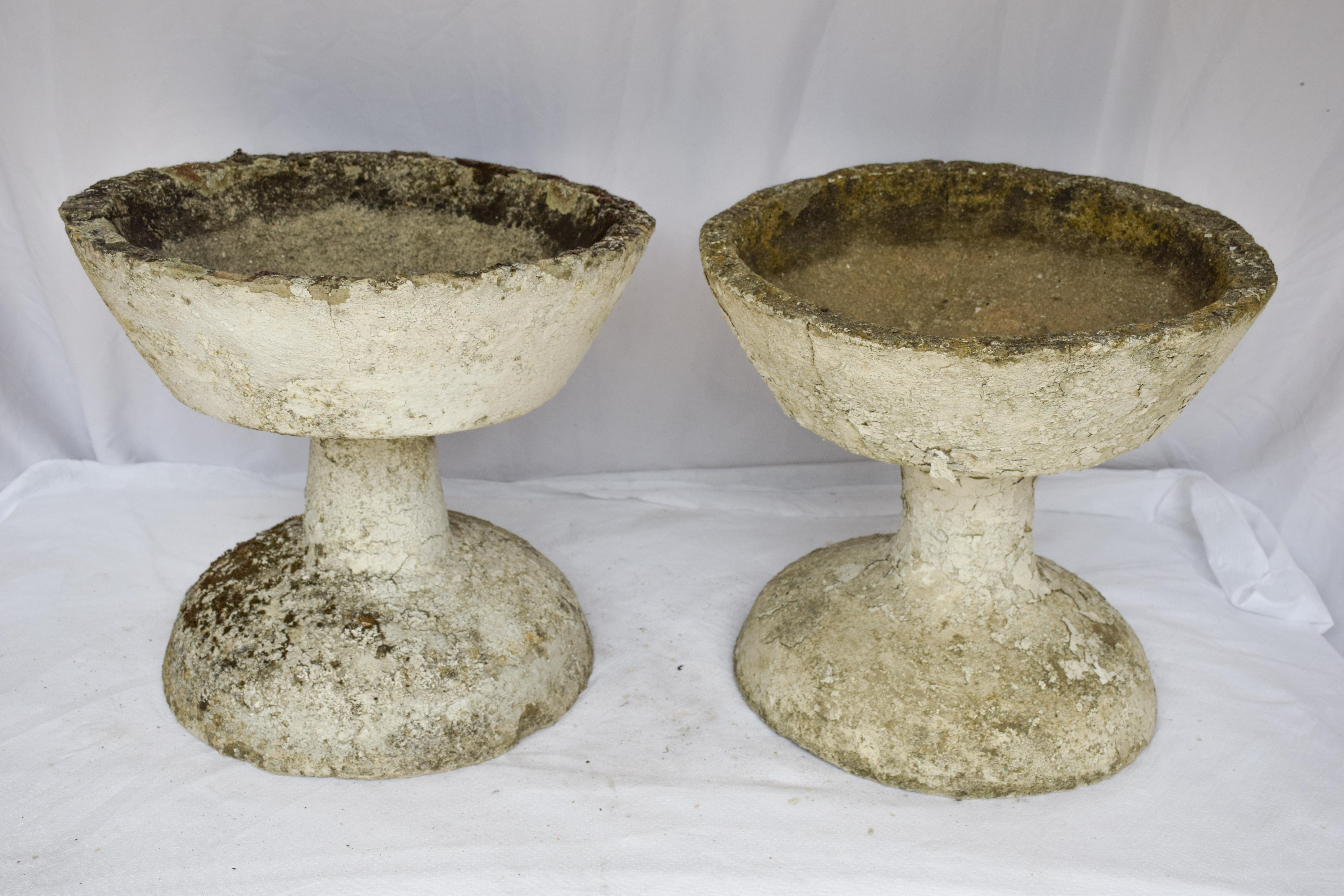 Cement Pair of Willy Guhl Bowl Shaped Footed 1960's Concrete Planters For Sale