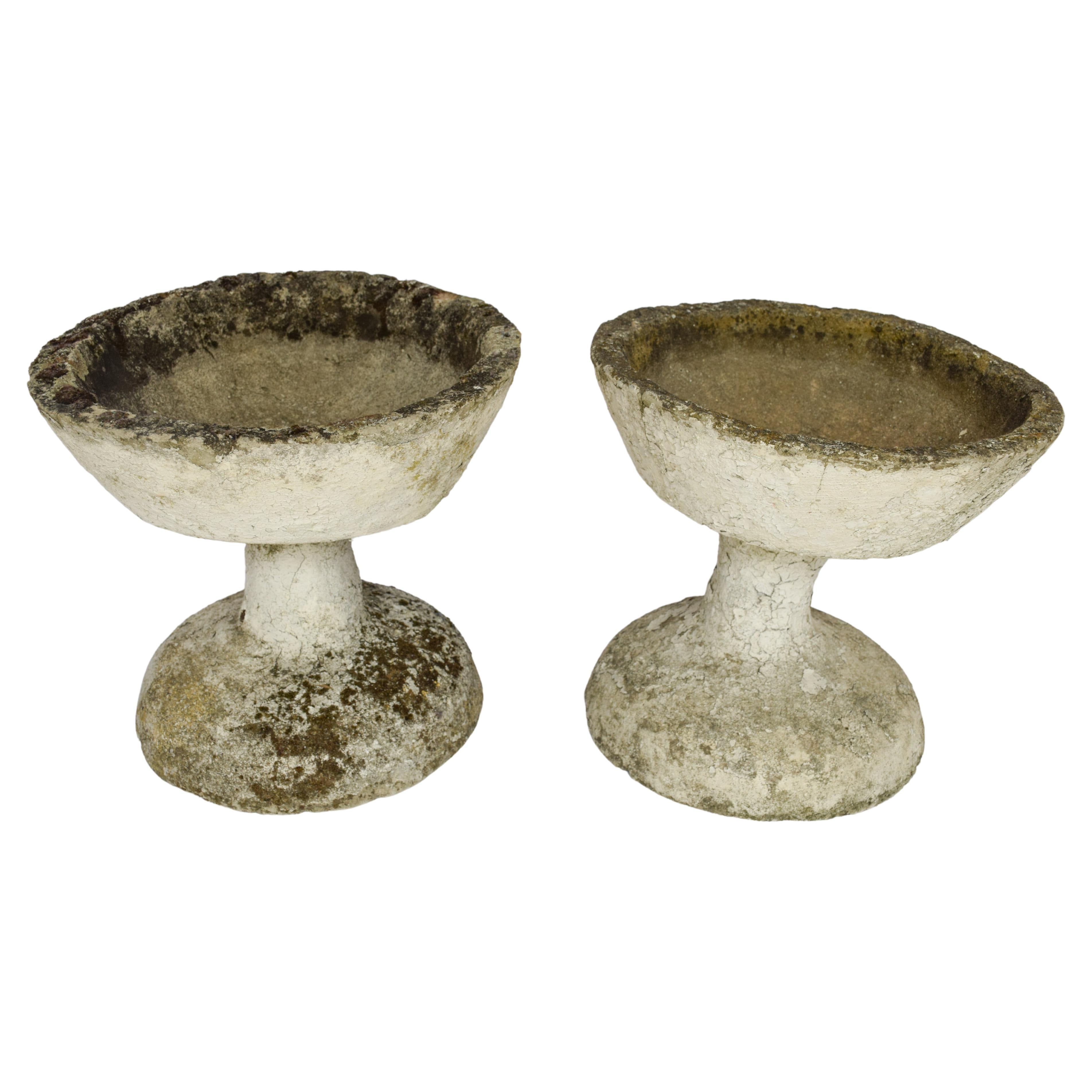 Pair of Willy Guhl Bowl Shaped Footed 1960's Concrete Planters For Sale
