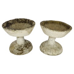 Retro Pair of Willy Guhl Bowl Shaped Footed 1960's Concrete Planters