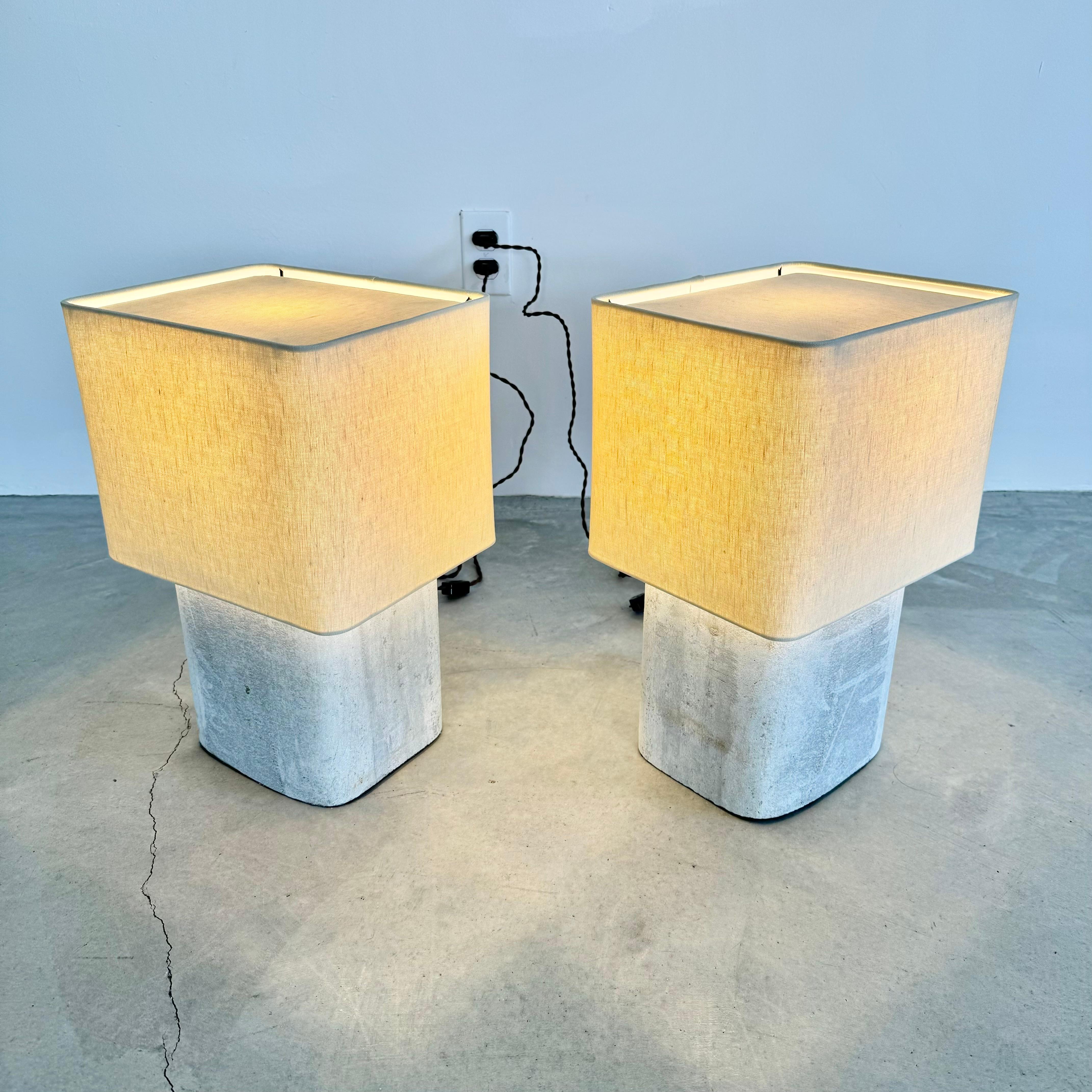 Linen Pair of Willy Guhl Concrete Table Lamps, 1960s Switzerland For Sale