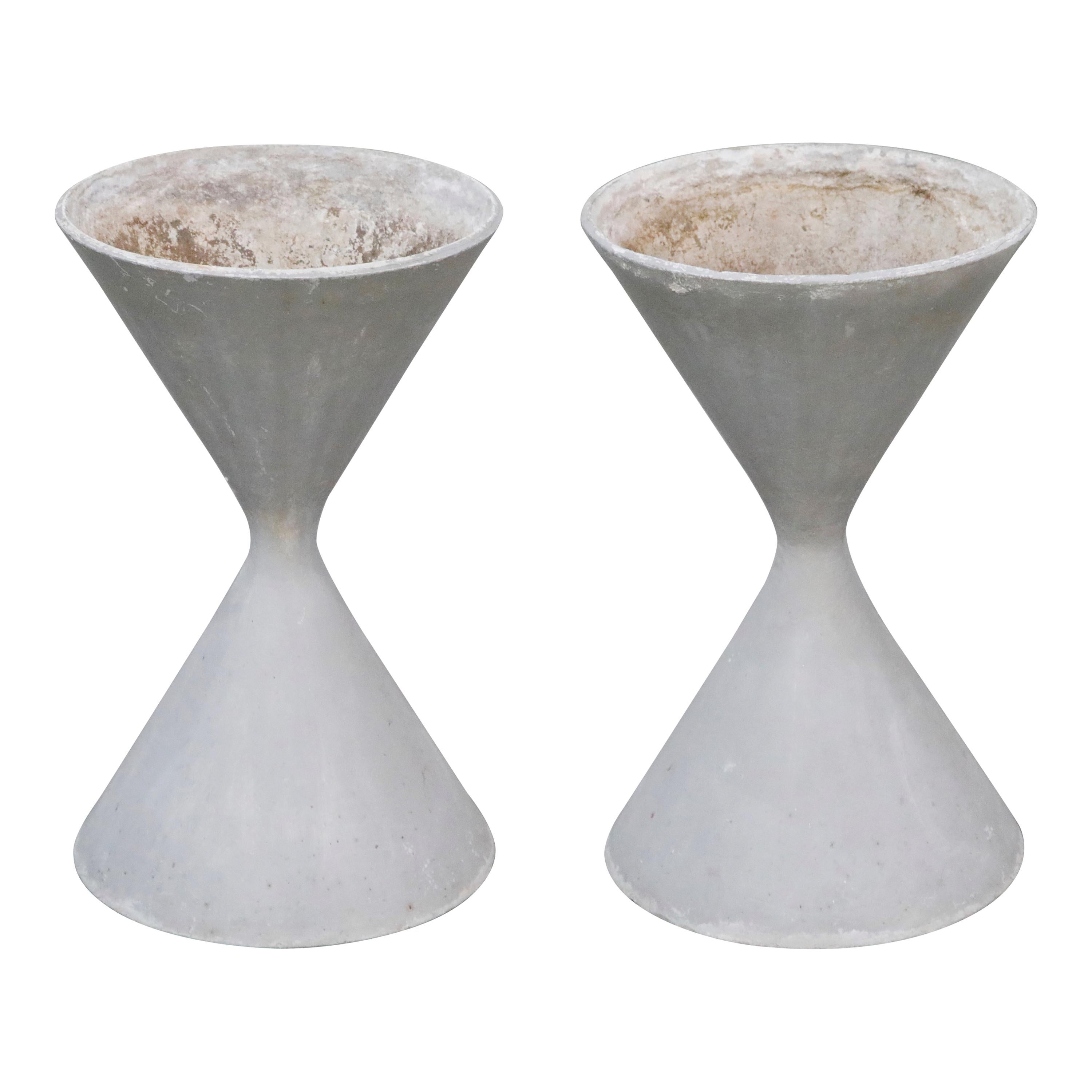 Pair of Willy Guhl for Eternit 'Diablo' Hourglass Concrete Planters, Signed