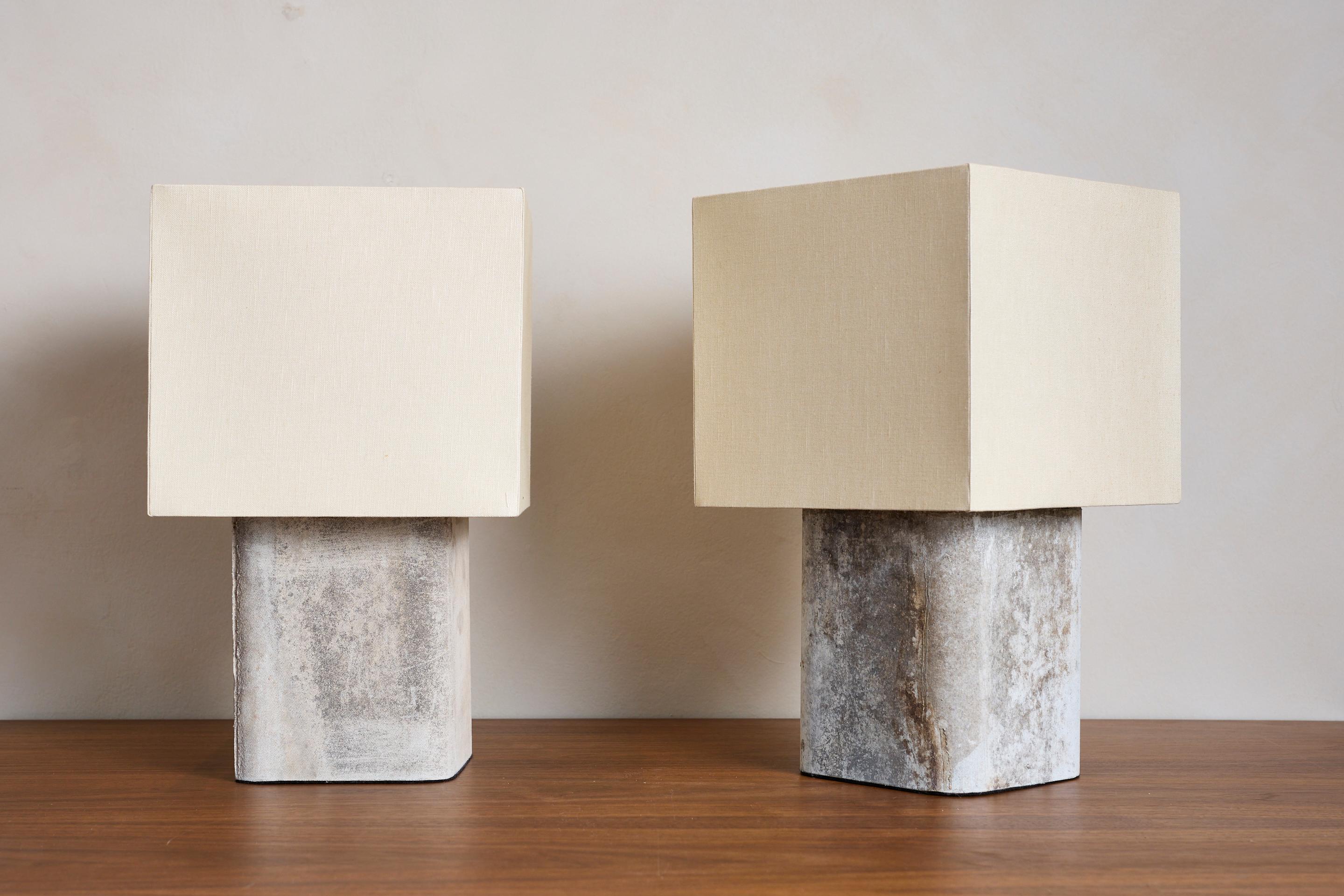 Pair of Table Lamps by Willy Guhl with wonderful patina 

New linen shade.

Priced as a pair.