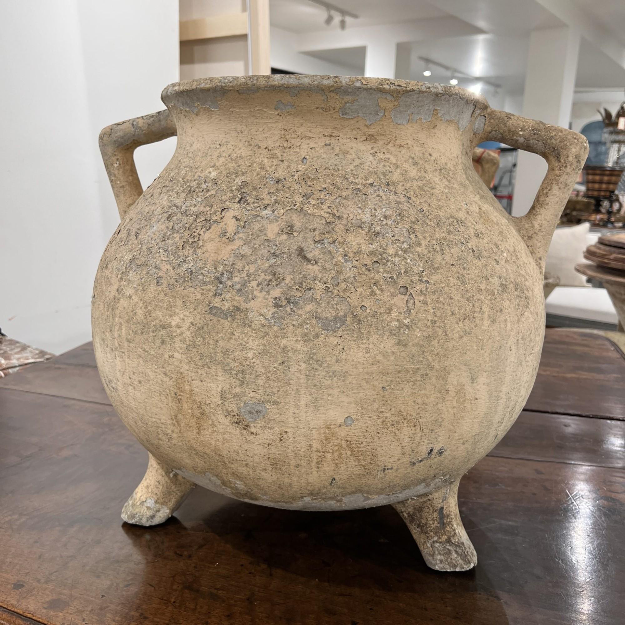 Pair of Willy Guhl Marmite Planters – Iconic mid-century Swiss design, these sculptural fiber cement cauldron or “Marmite” planters feature a weathered patina and a bold, industrial form. Their tapered silhouette and durable material make them