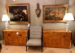 Pair of Willy Rizzo Commodes Nightstands with Brass Accents in a Light Burl Wood