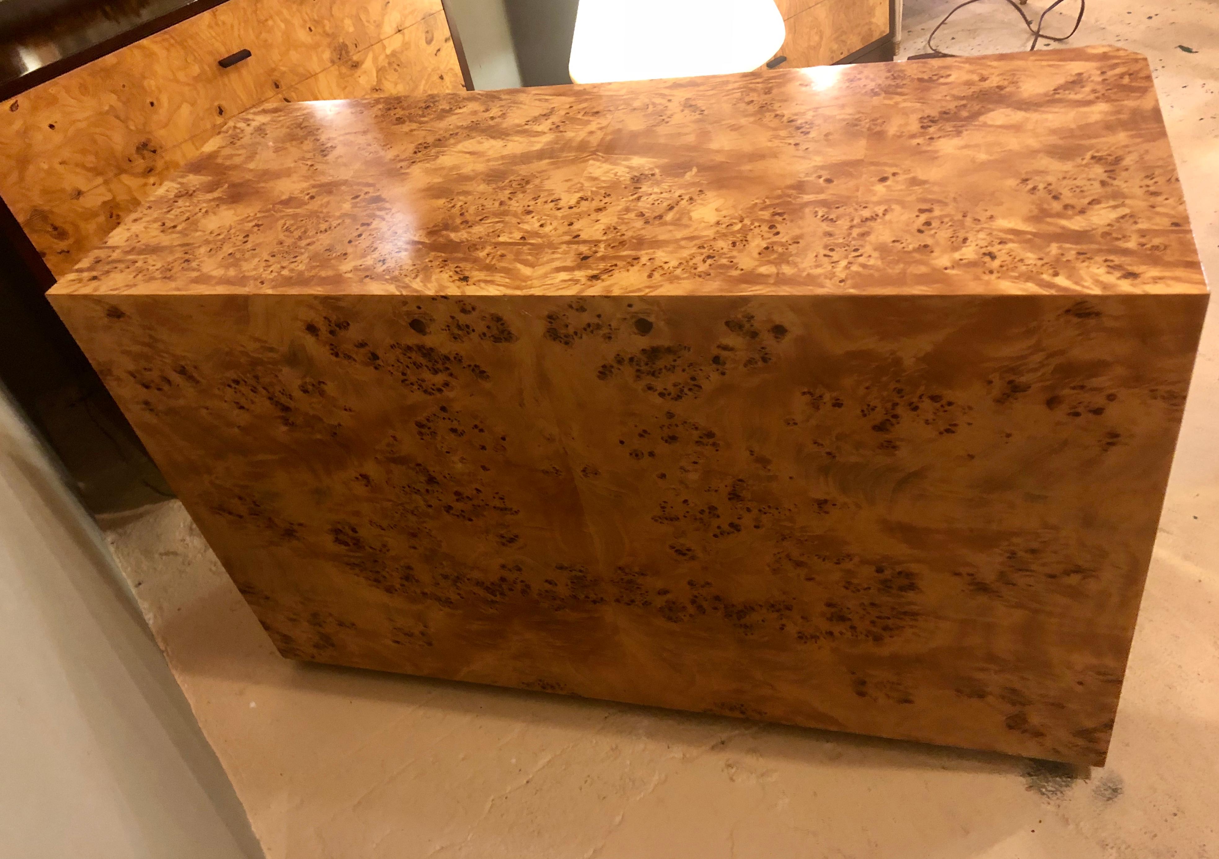 Pair of Willy Rizzo Commodes Nightstands with Brass Accents in a Light Burl Wood 1