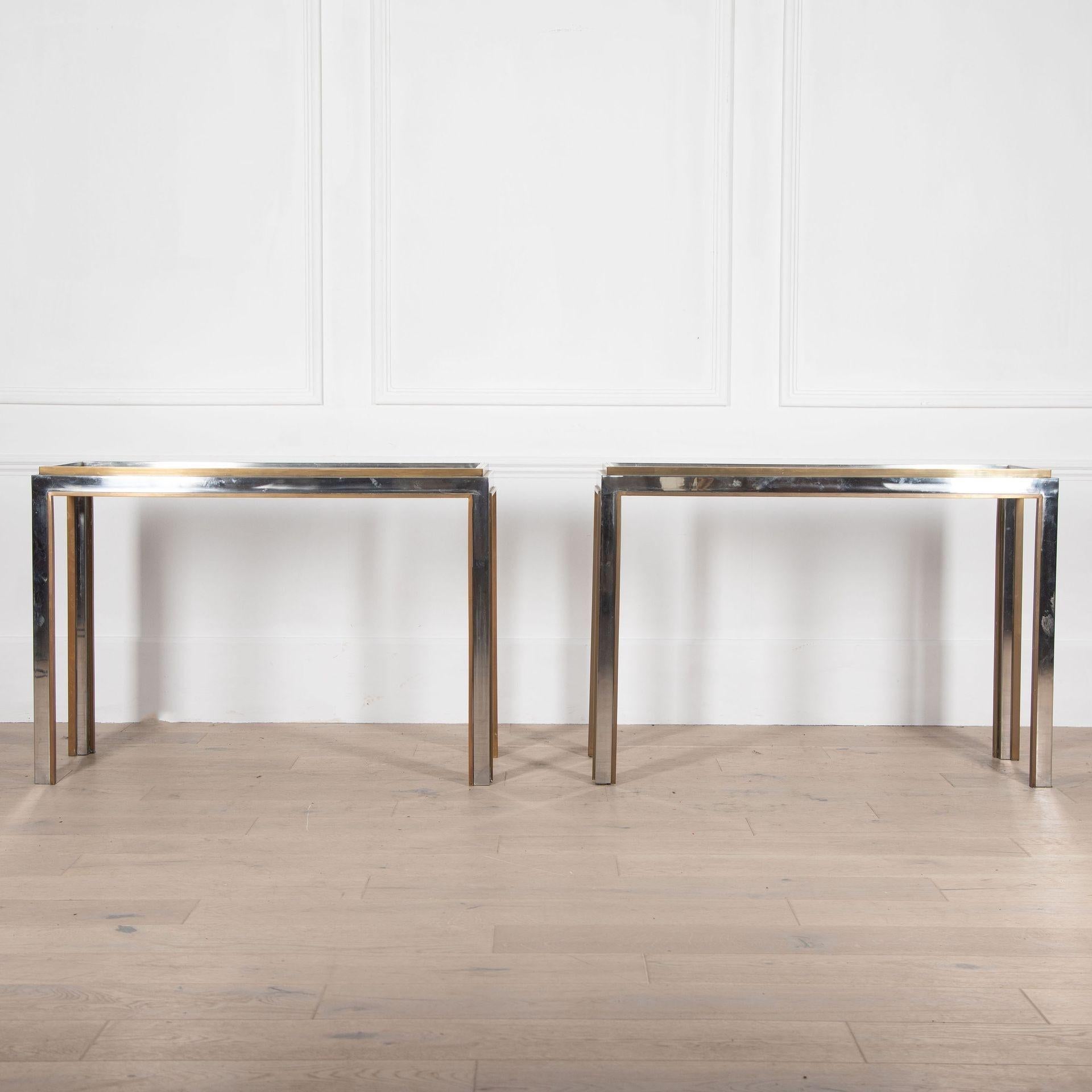 Brass Pair of Console Tables in the Willy Rizzo Style For Sale