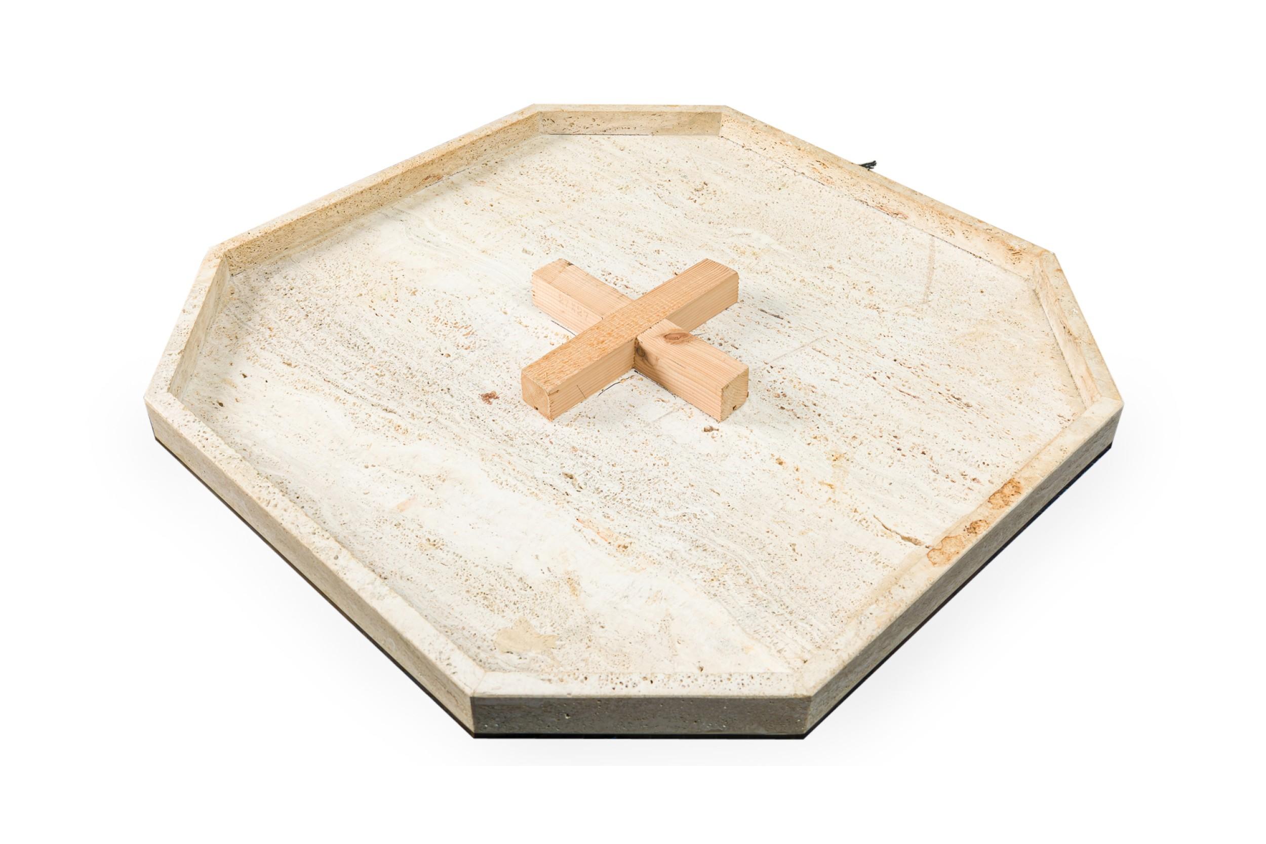Pair of Willy Rizzo for Jean Charles Italian Modern Travertine Low Octagonal Tab For Sale 5