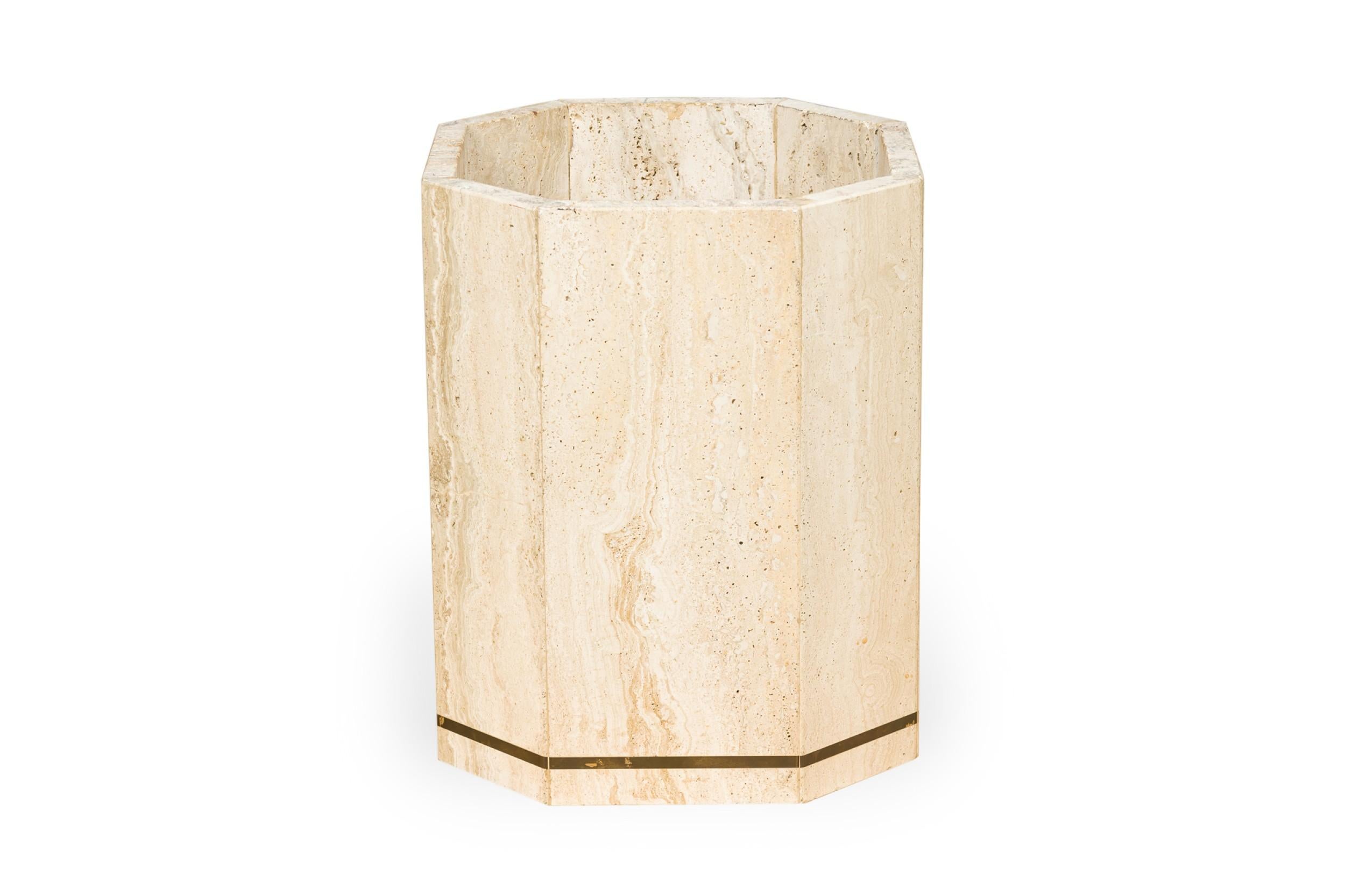Pair of Willy Rizzo for Jean Charles Italian Modern Travertine Low Octagonal Tab For Sale 6